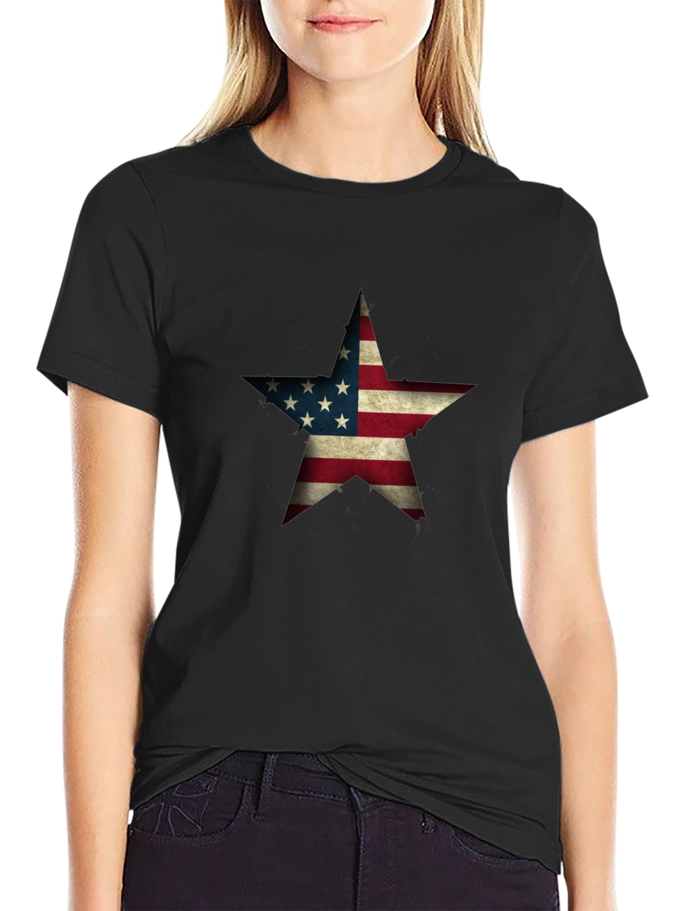 Black USA Flag Star Graphic Black T-Shirt view 2