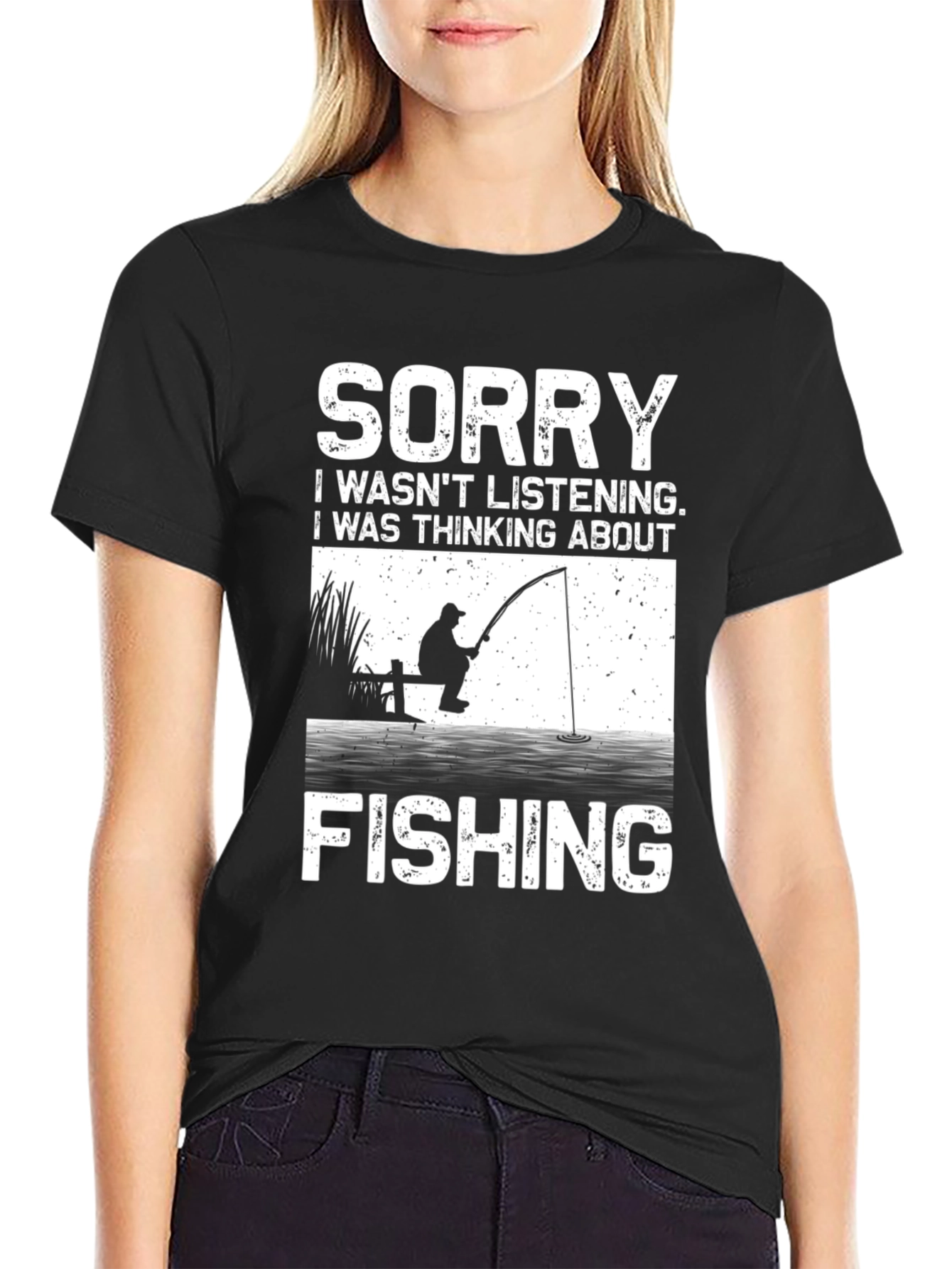 Black Funny Fishing T-Shirt - Sorry Wasn't Listening view 2