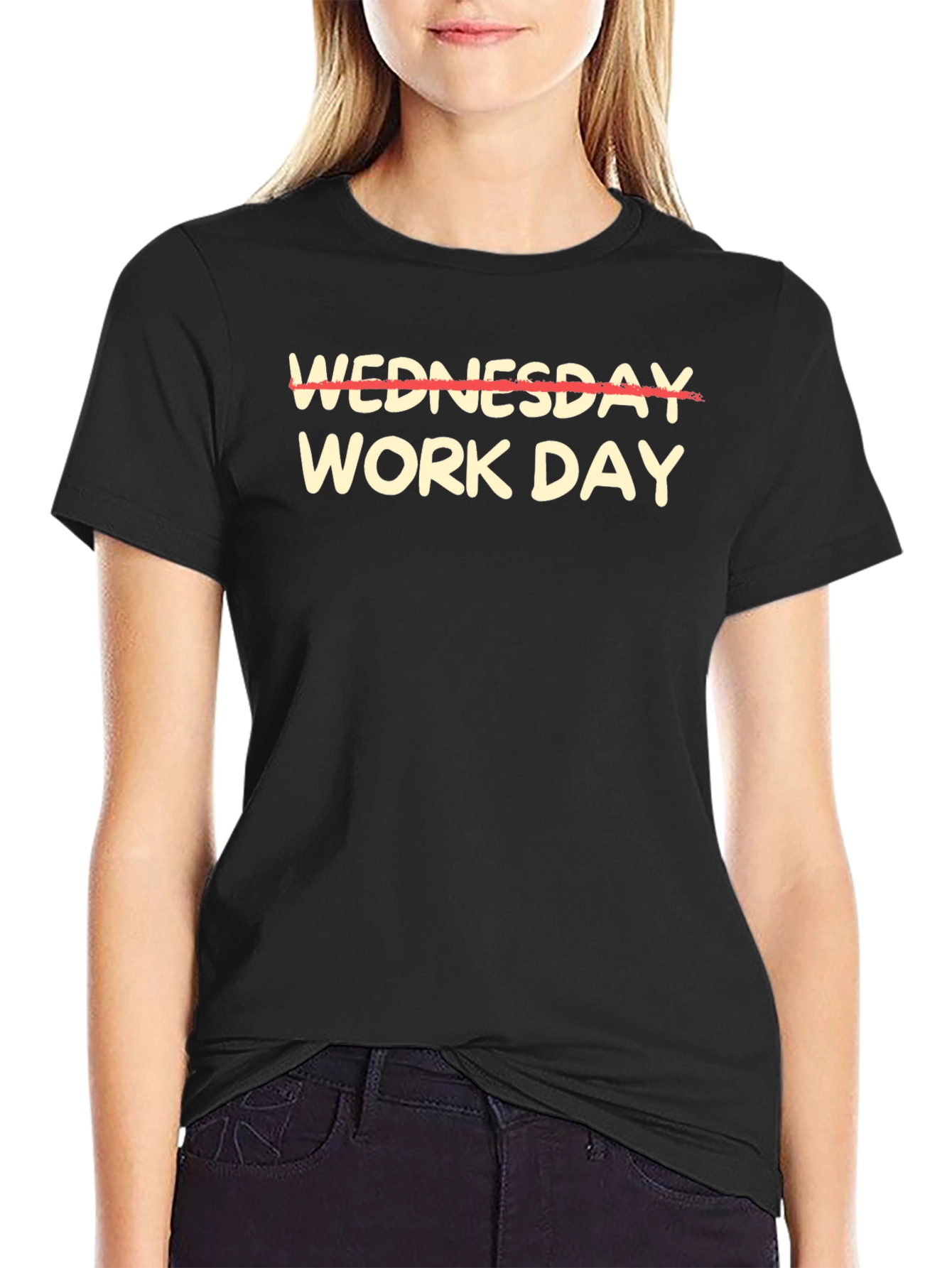 Black Wednesday Work Day T-Shirt - Black Cotton Tee view 2