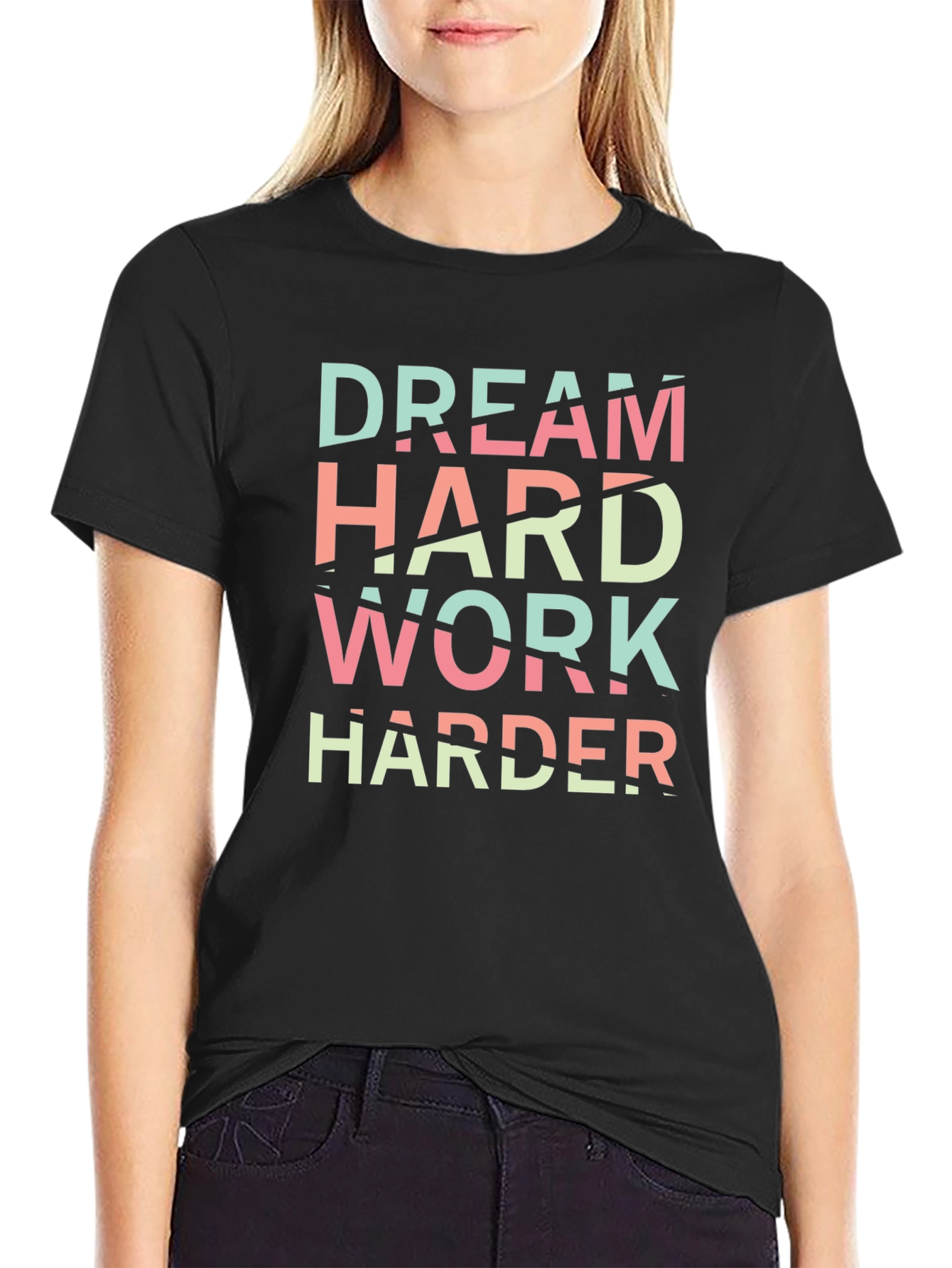 Black Dream Hard Work Harder Black Graphic Tee view 2