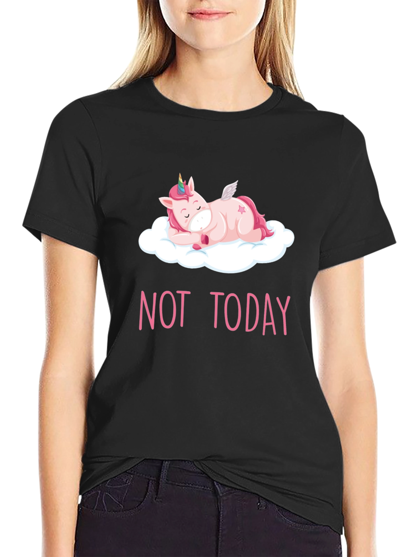 Black Not Today Lazy Unicorn T-Shirt view 2