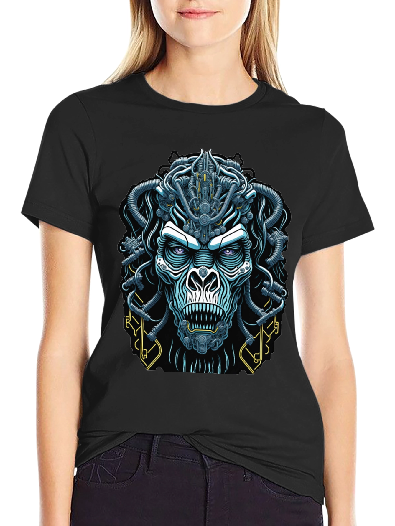 Black Cyberpunk Gorilla Graphic Tee - Bold Black view 2