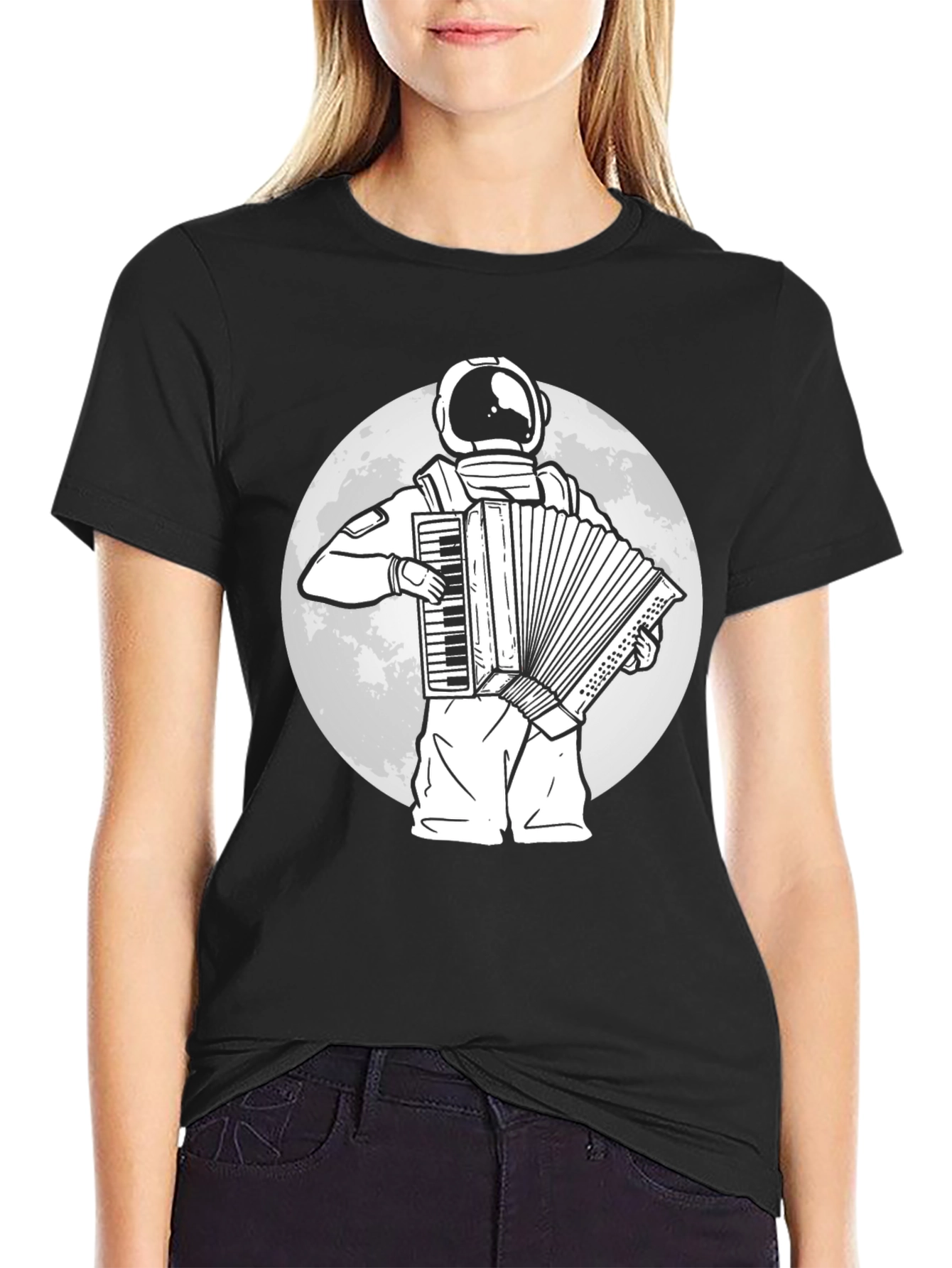 Black Astronaut Accordion Player Graphic Tee view 2
