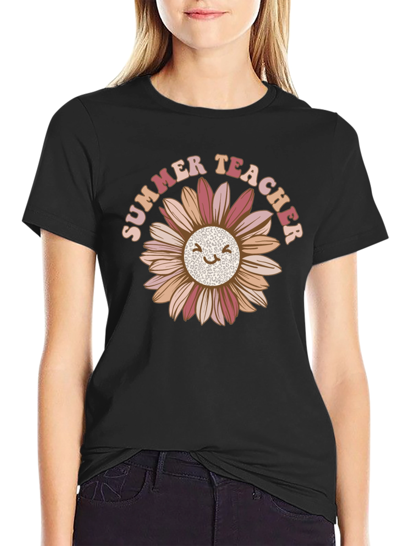 Black Summer Teacher Graphic Tee - Floral Design view 2