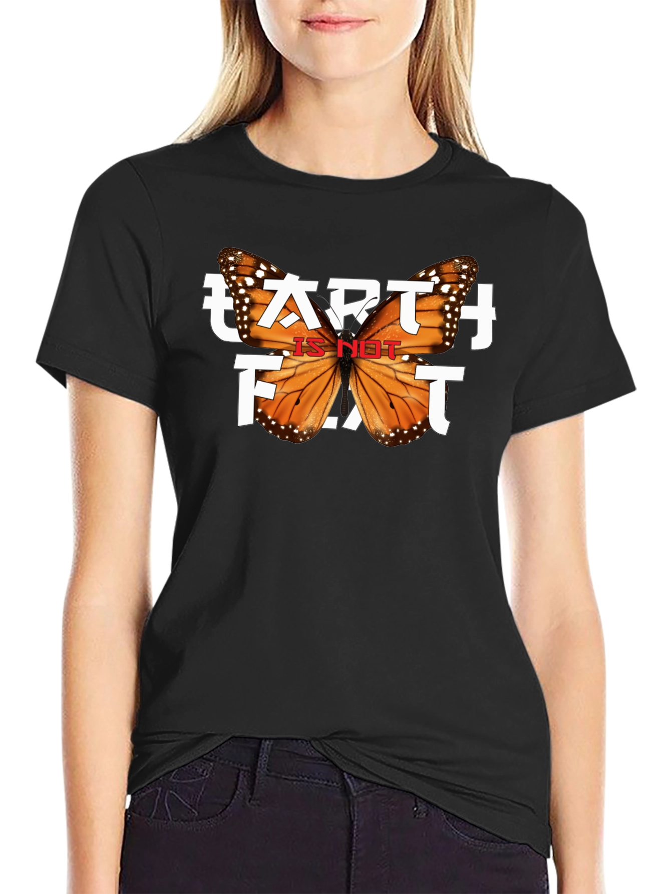 Black Earth is NOT Flat Butterfly Graphic Tee view 2