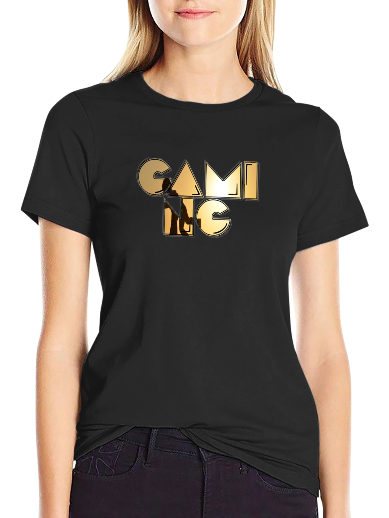 Black Gaming Graphic Tee - Black Cotton Casual Shirt view 2