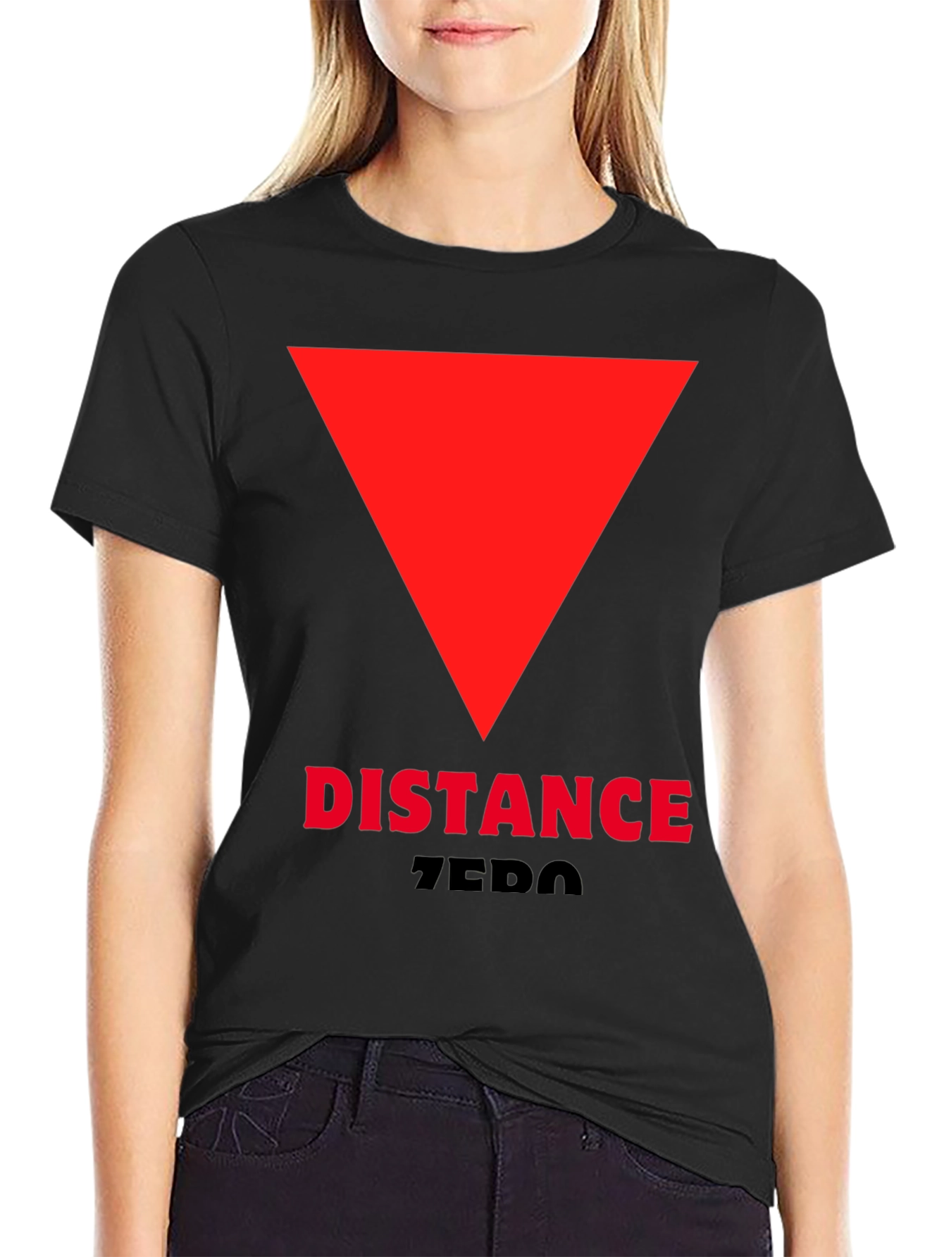 Black Distance Zero T-Shirt - Red Triangle Design view 2