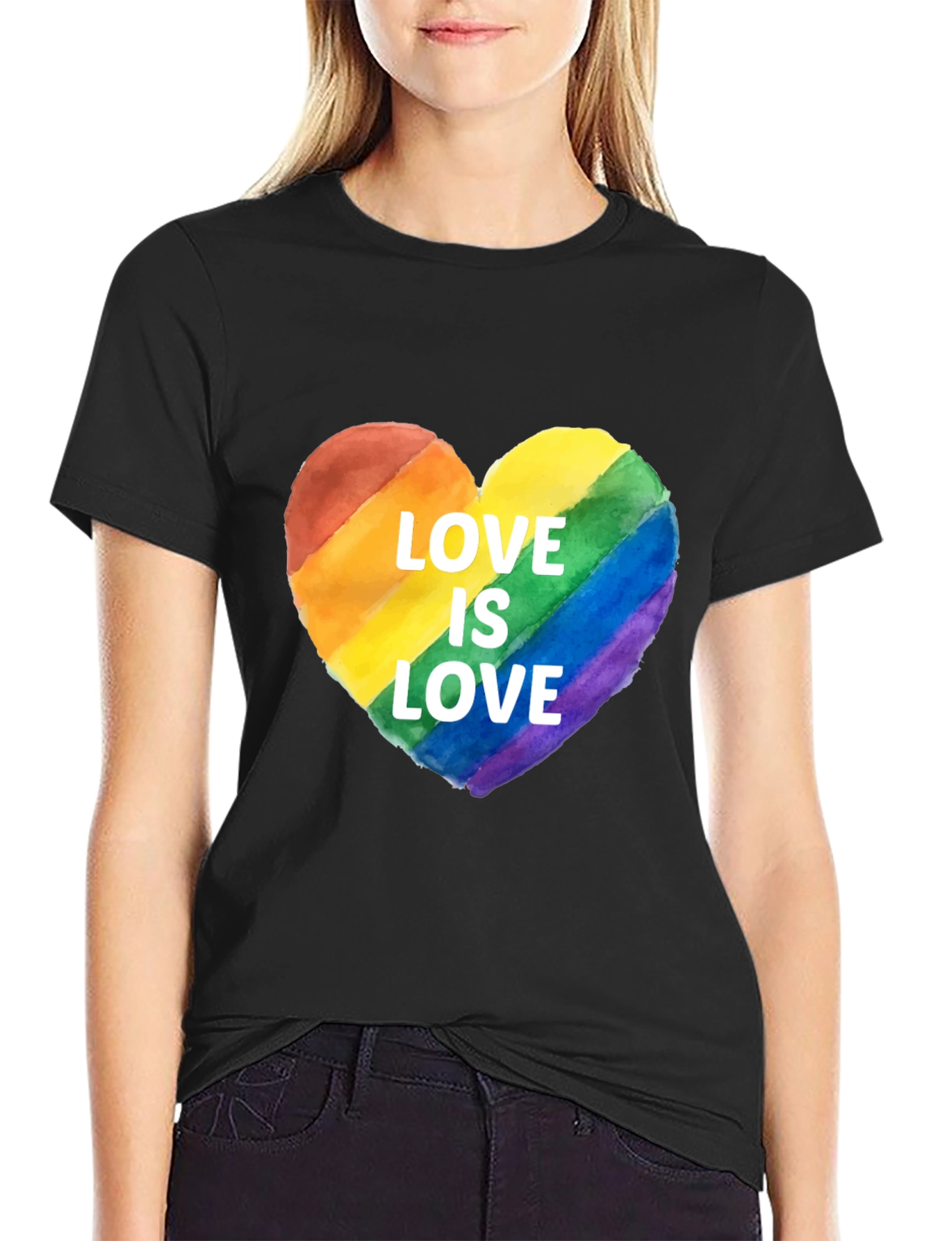 Black Love Is Love Rainbow Heart T-Shirt view 2