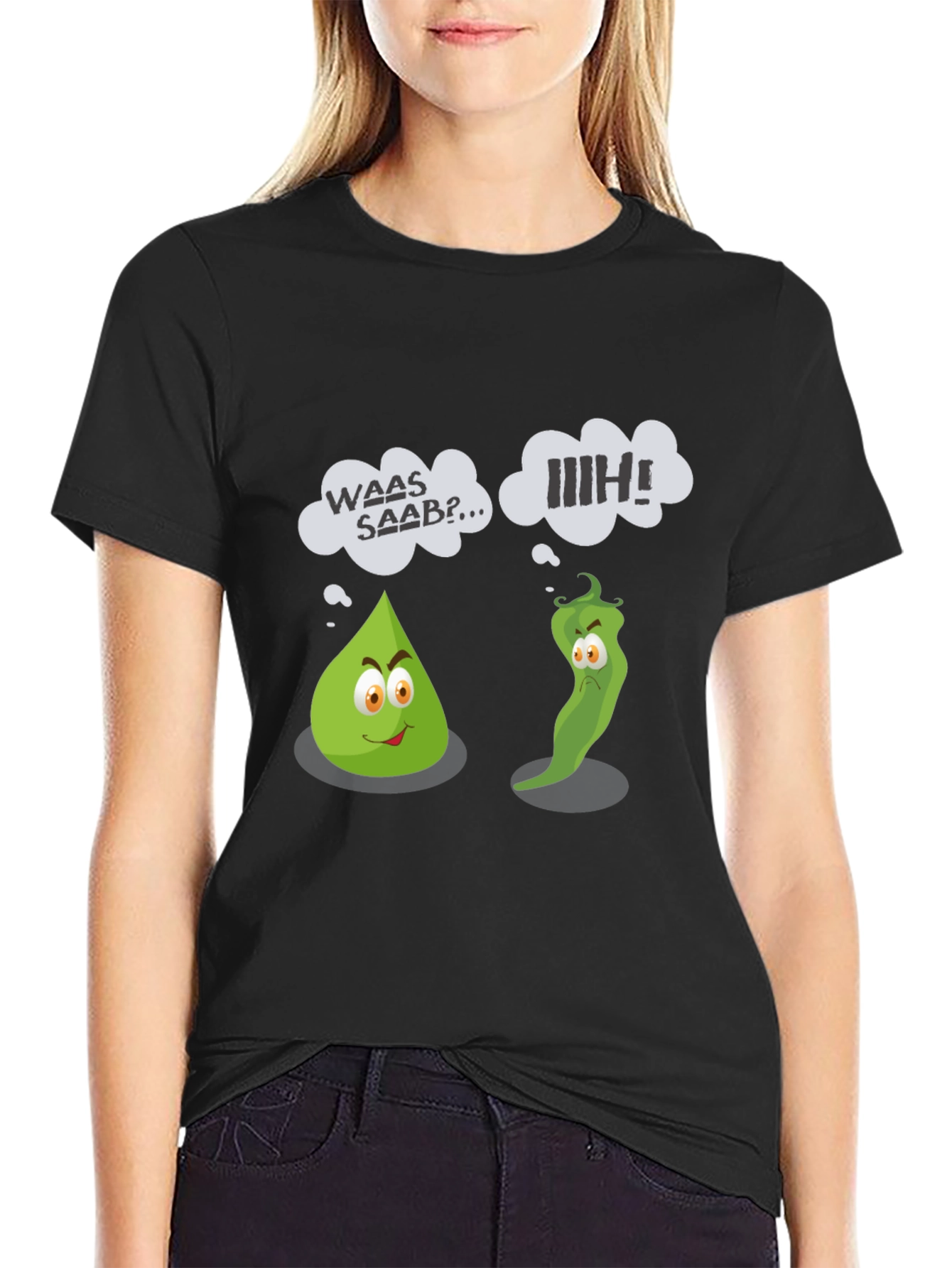 Black Funny Cartoon Vegetables Black T-Shirt view 2