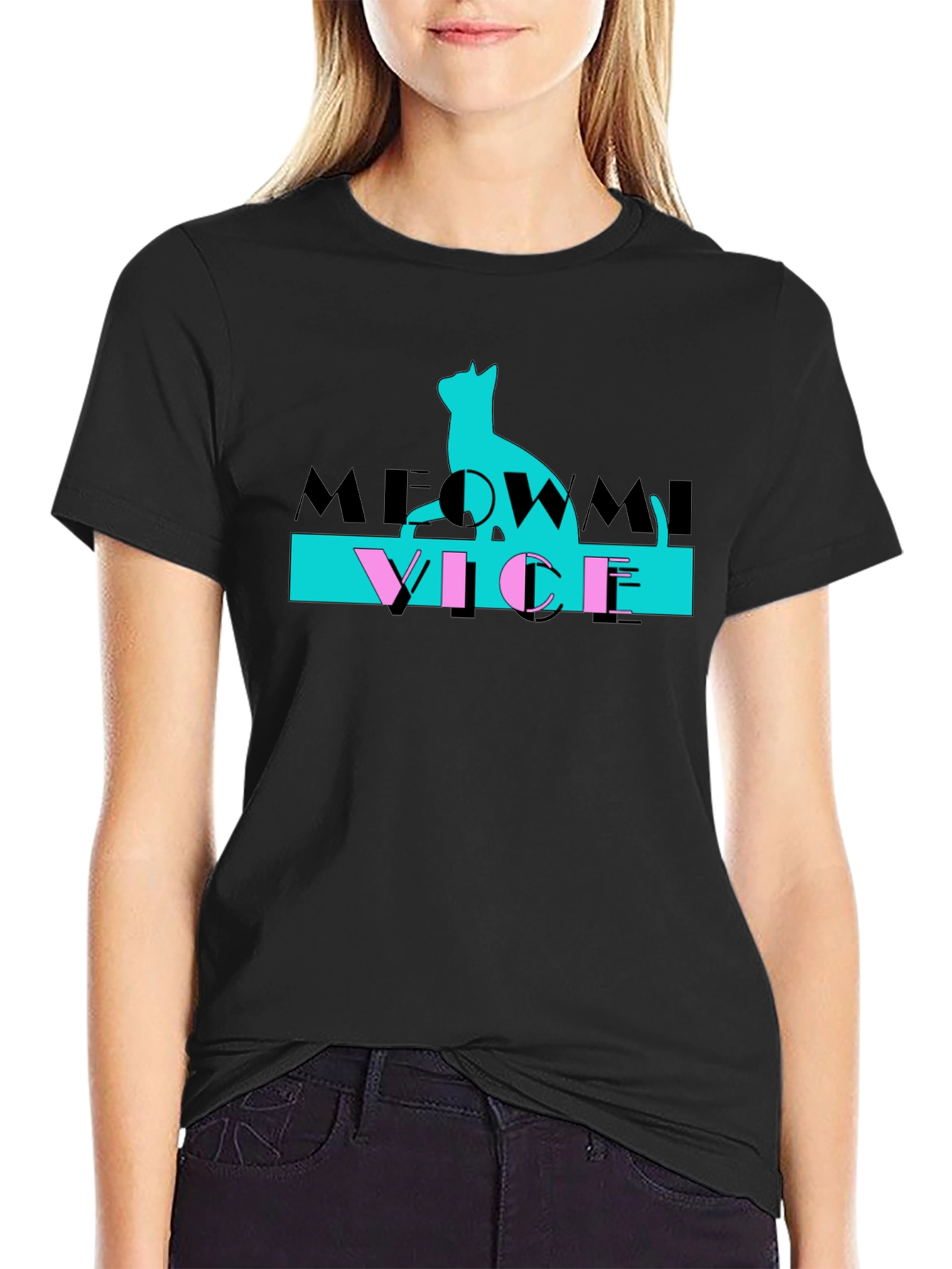 Black Meowmi Vice Graphic T-Shirt, Cat Lover Tee view 2