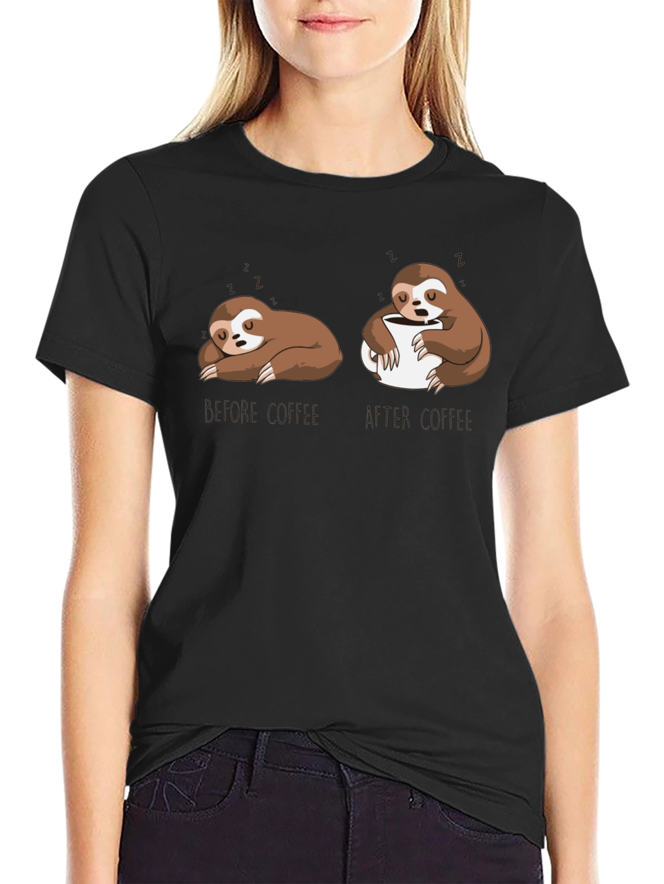 Black Sloth Coffee T-Shirt - Funny Graphic Tee view 2