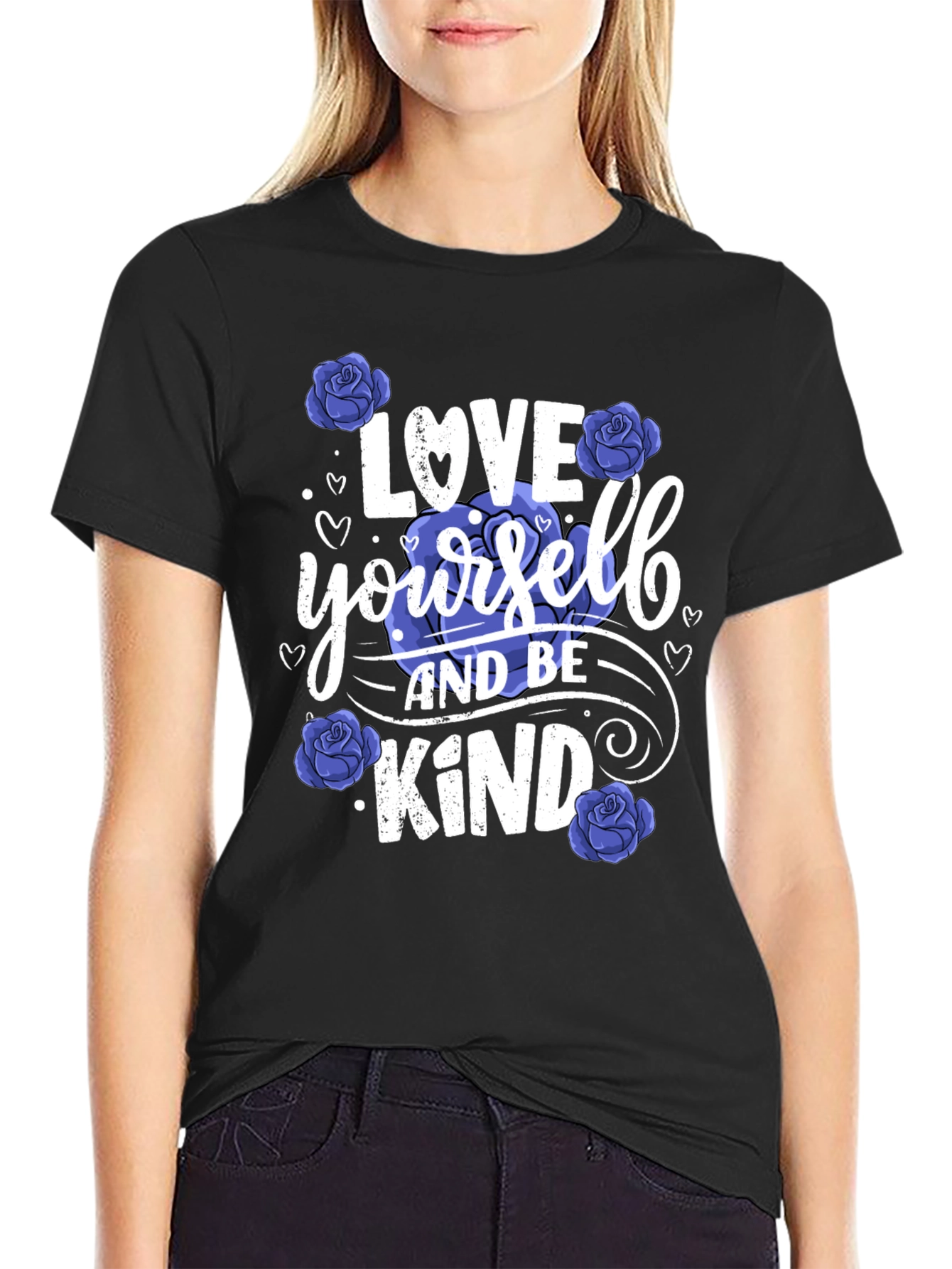 Black Love Yourself & Be Kind Graphic Tee - Floral Design view 2