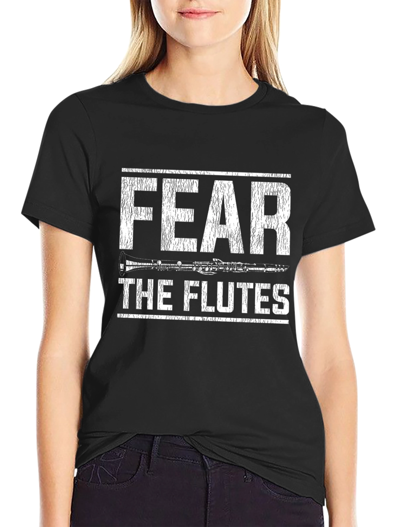 Black Fear the Flutes T-Shirt - Musician Funny Tee view 2