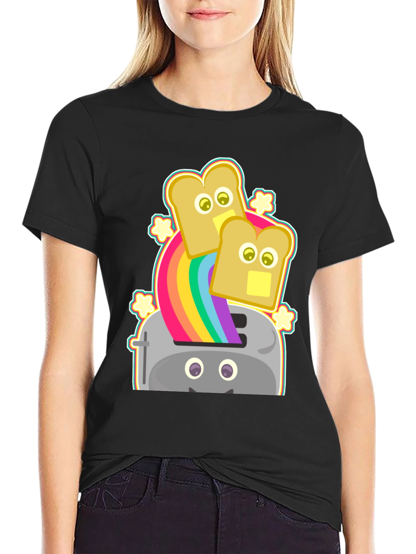 Black Rainbow Toaster Bread T-Shirt, Novelty Tee view 2