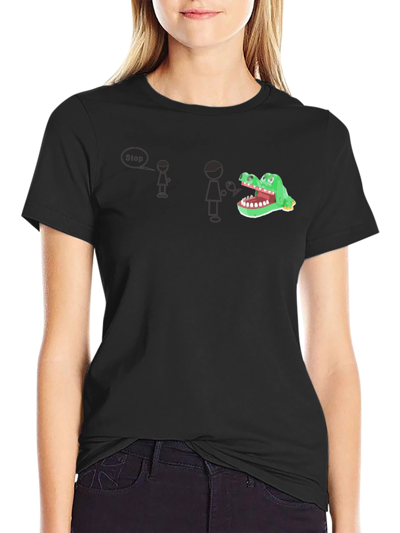 Black Funny Alligator Graphic Black T-Shirt view 2