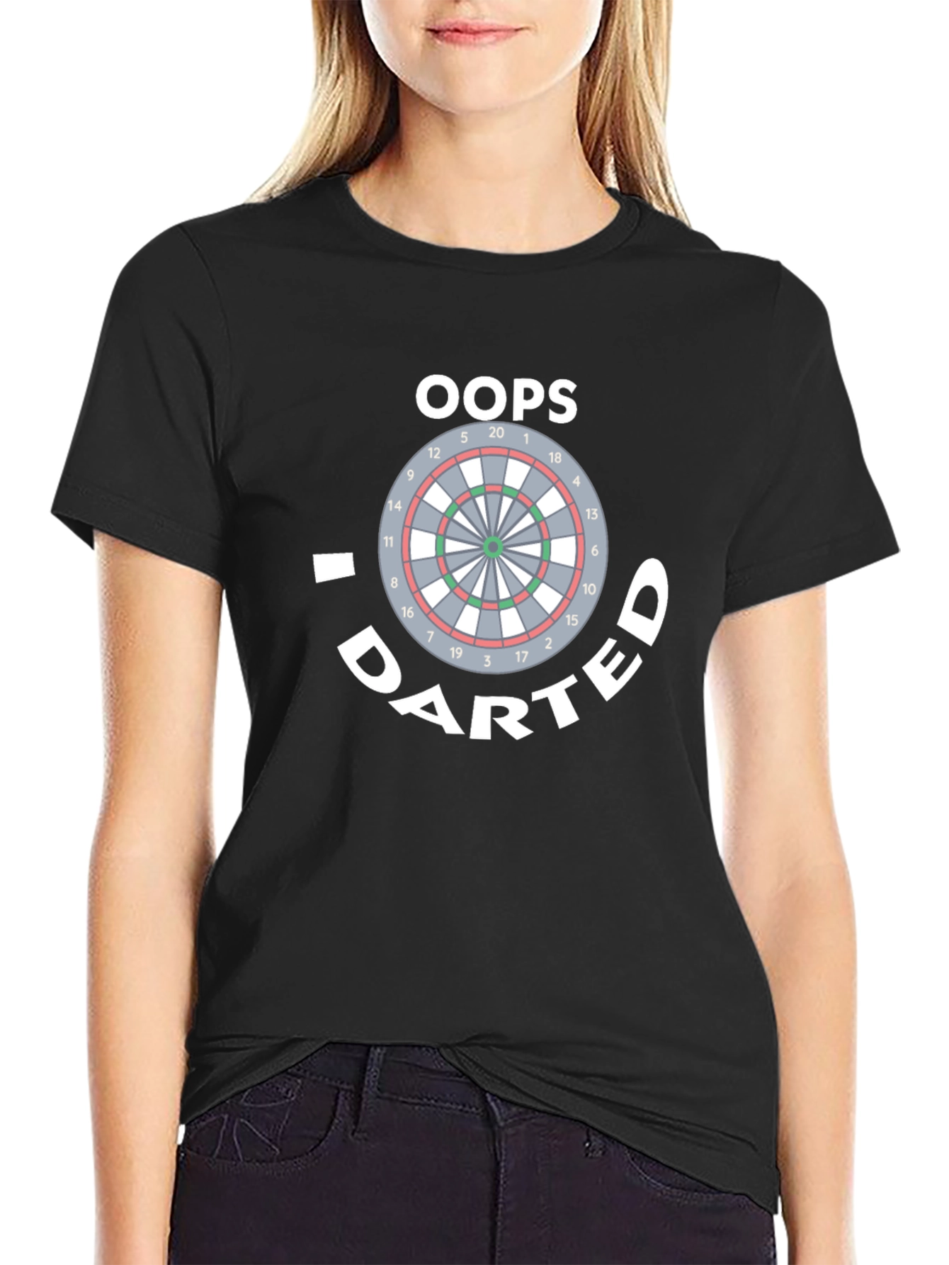 Black Oops I Darted Dartboard T-Shirt view 2