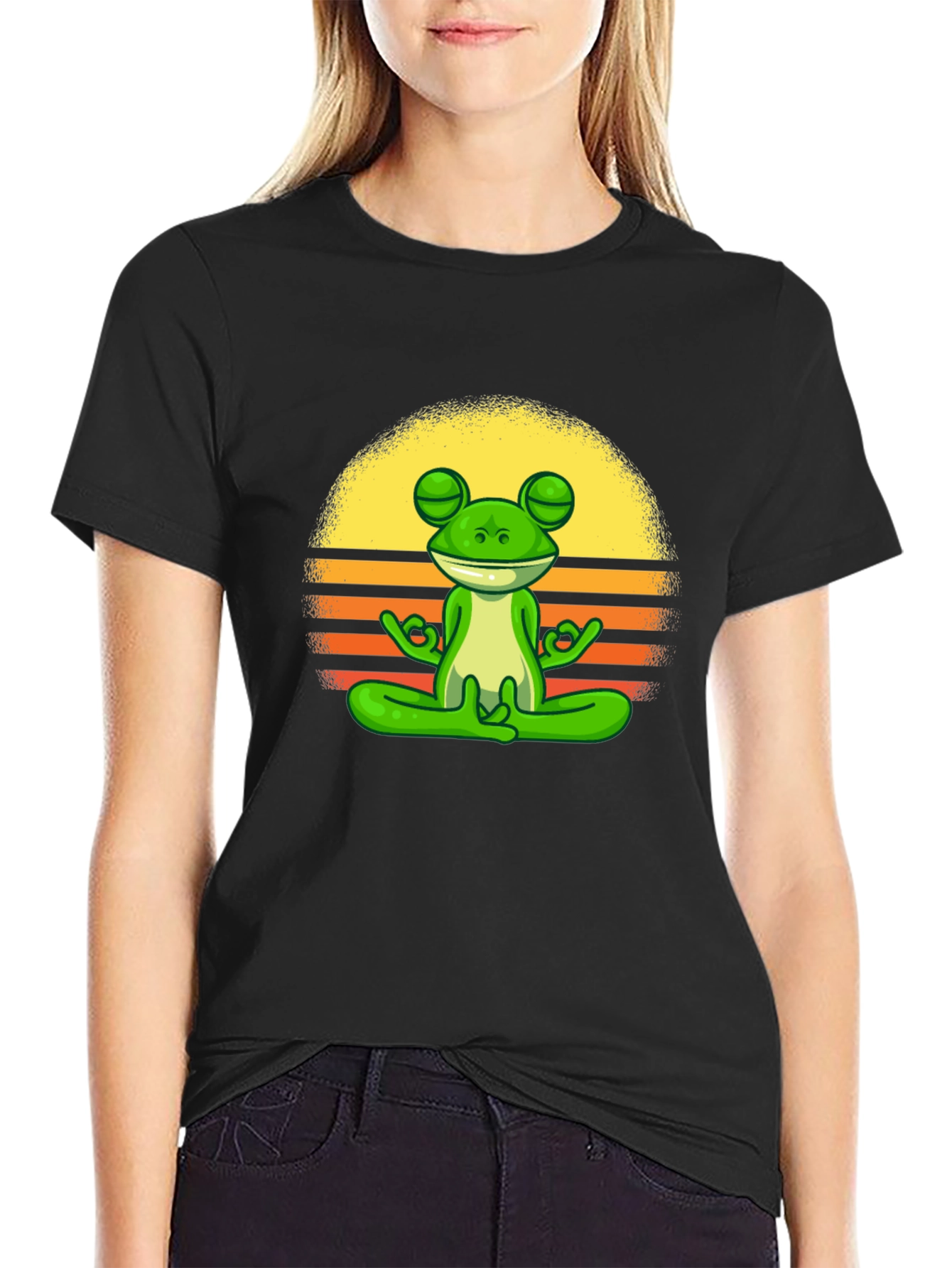 Black Zen Frog Graphic Tee - Relaxed Fit Cotton T-Shirt view 2