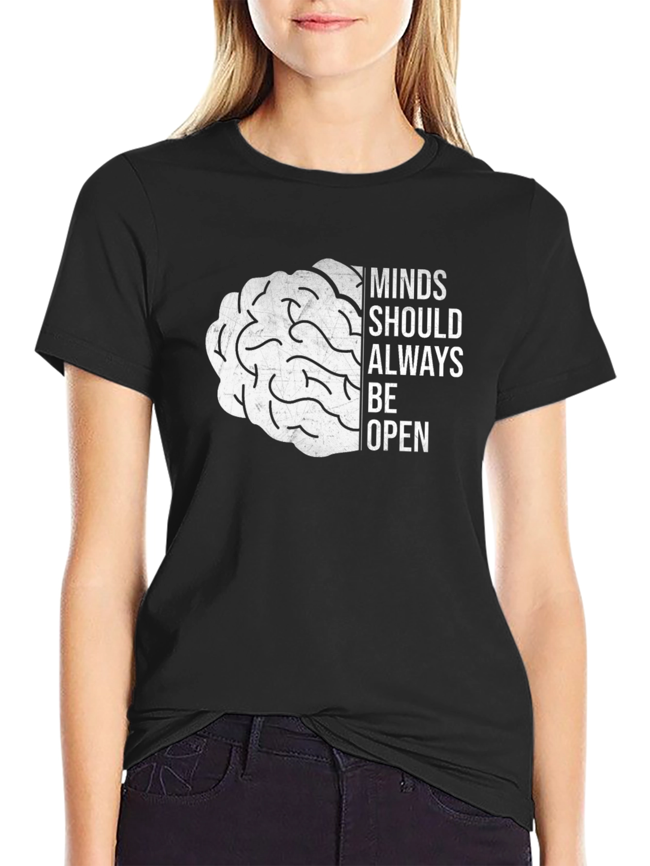 Black Open Minds Brain Graphic T-Shirt - Black view 2