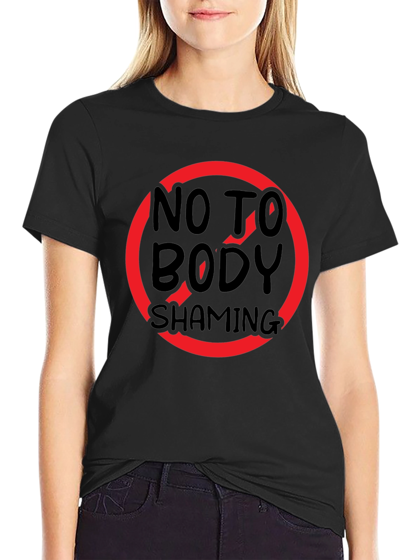Black No Body Shaming T-Shirt: Black, Graphic Tee view 2