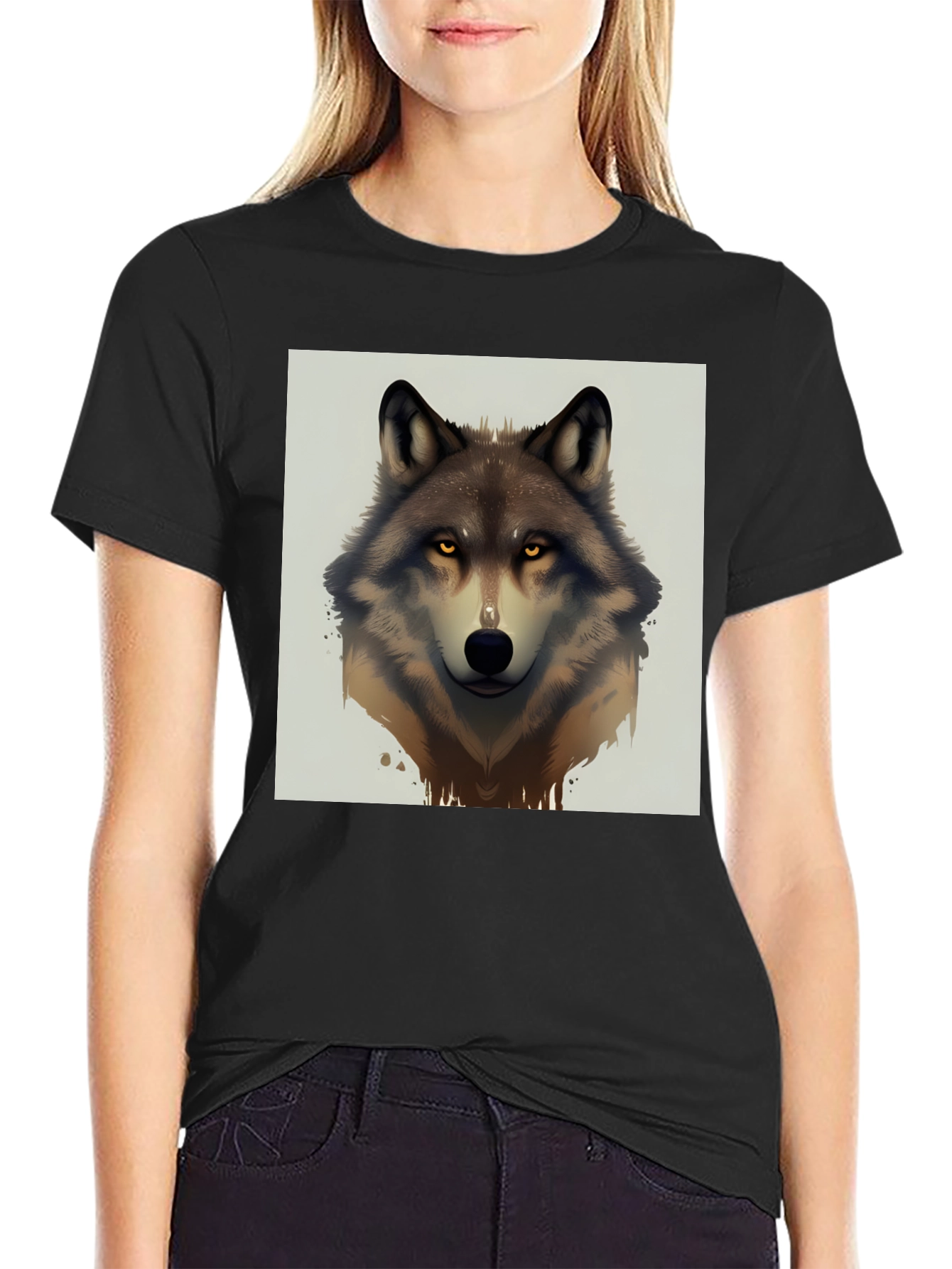Black Wolf Graphic Tee - Men's Black Short Sleeve T-Shirt view 2