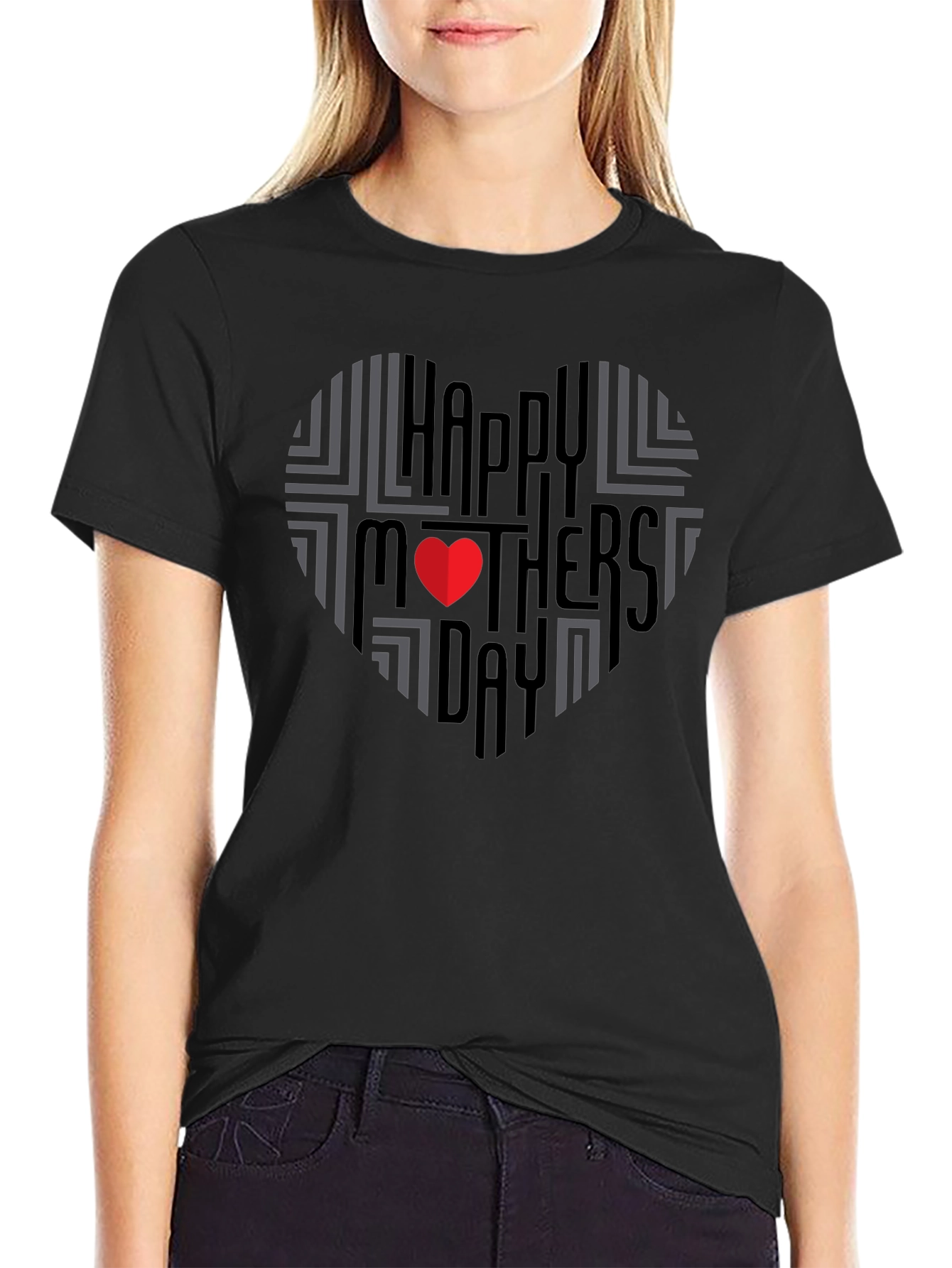 Black Happy Mother's Day Heart T-Shirt - Black view 2