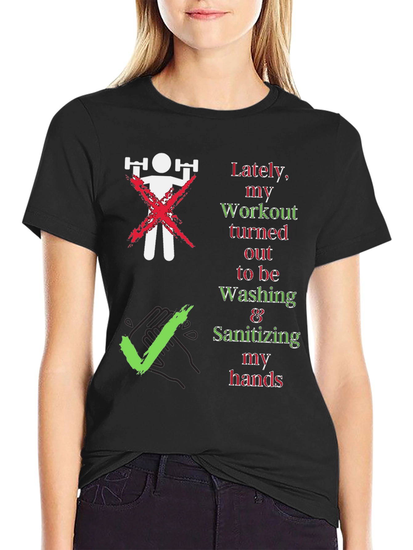 Black Workout to Washing Hands T-Shirt - Unisex Novelty Tee view 2