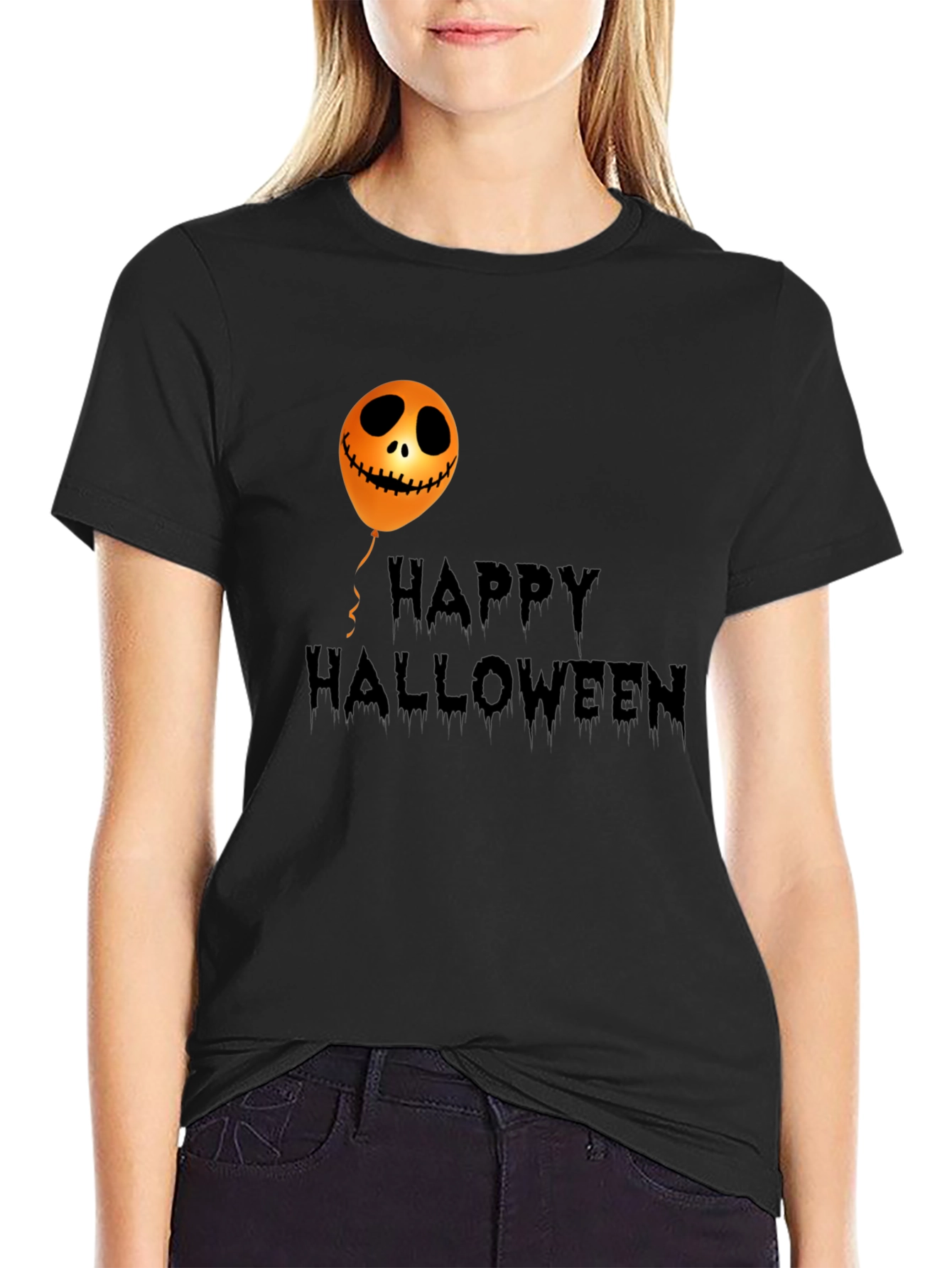 Black Happy Halloween Graphic T-Shirt - Spooky Season Apparel view 2