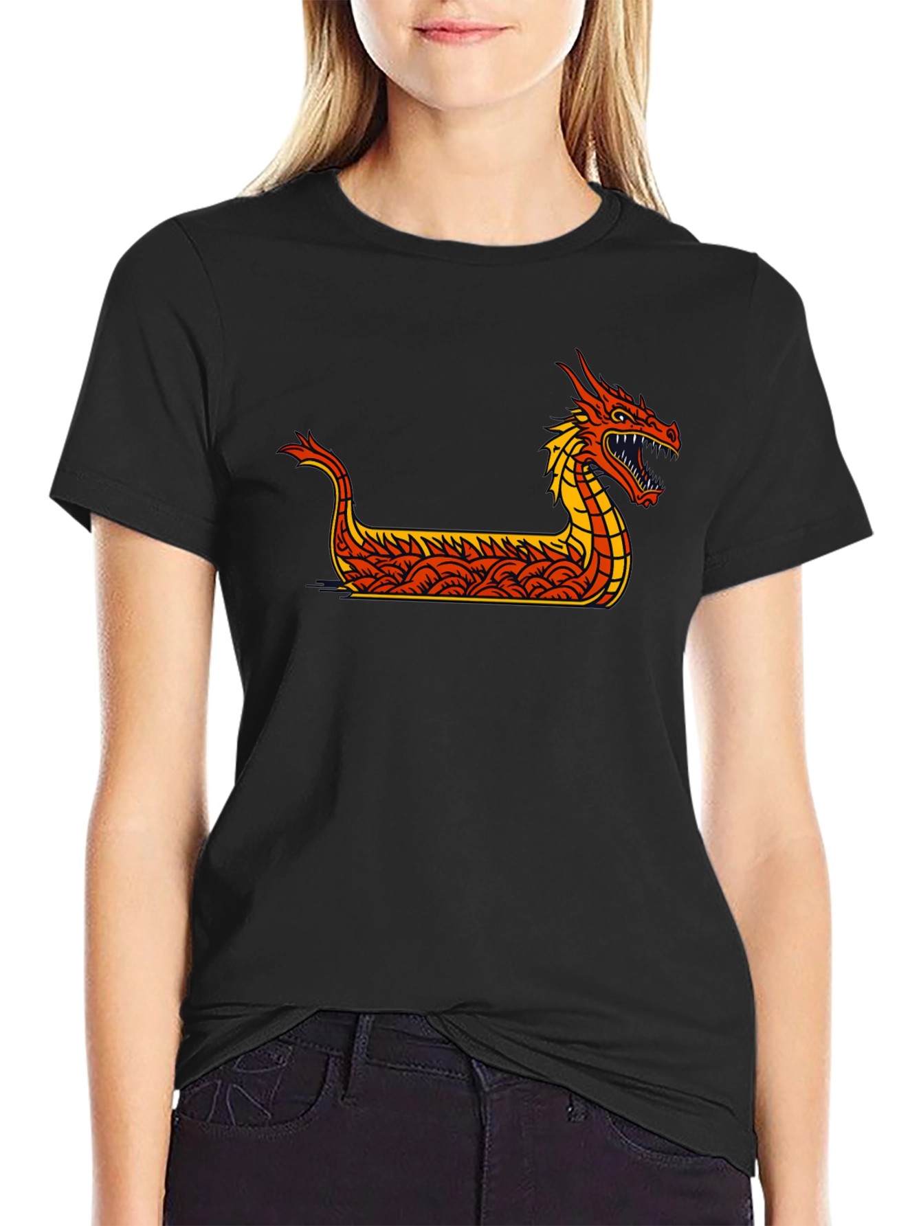 Black Dragon Boat Graphic Tee - Black view 2