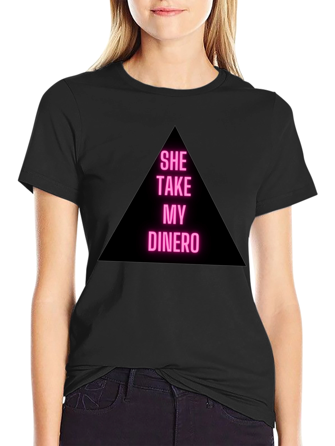 Black She Take My Dinero Black T-Shirt view 2