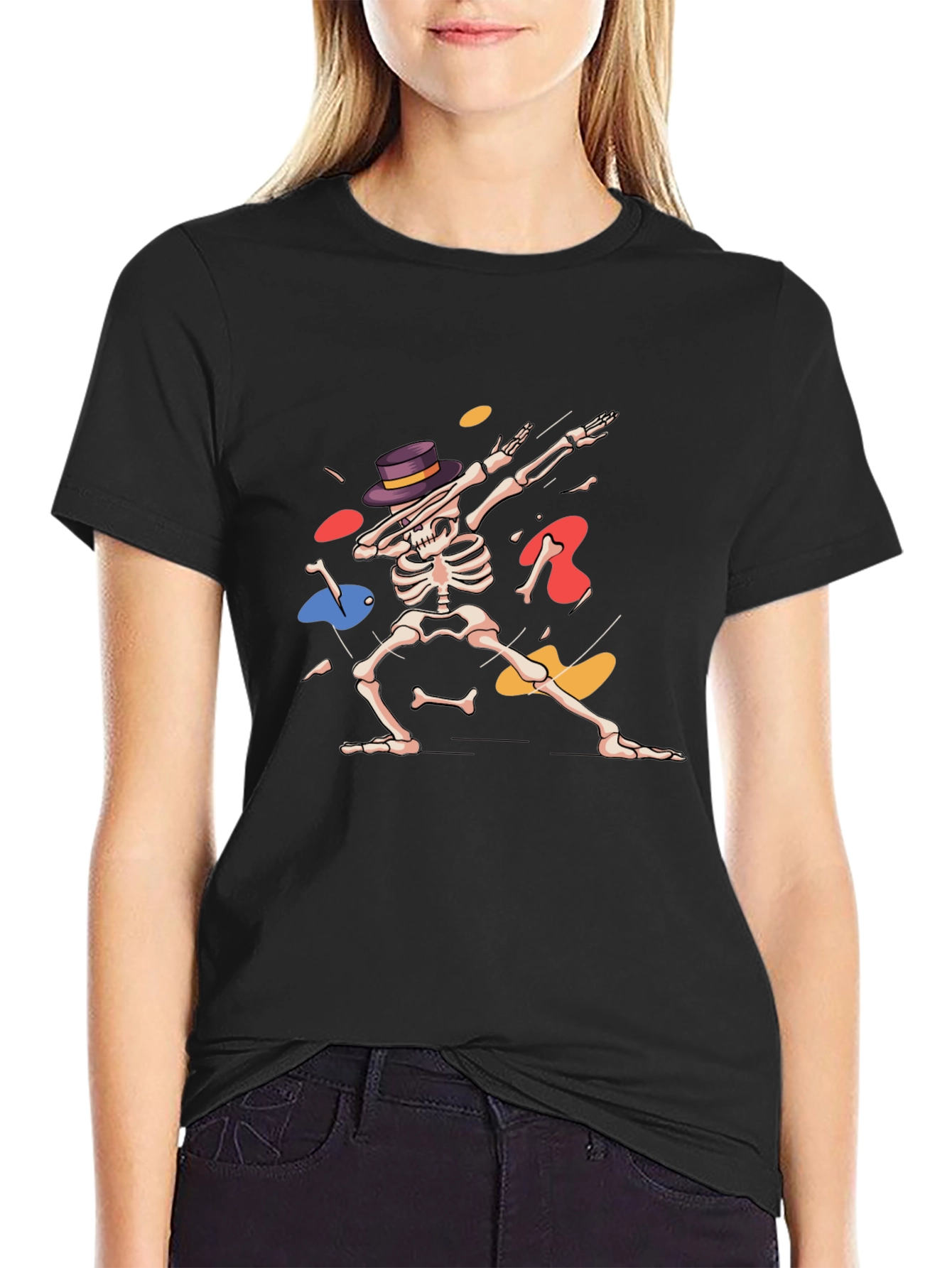 Black Dabbing Skeleton Graphic T-Shirt view 2