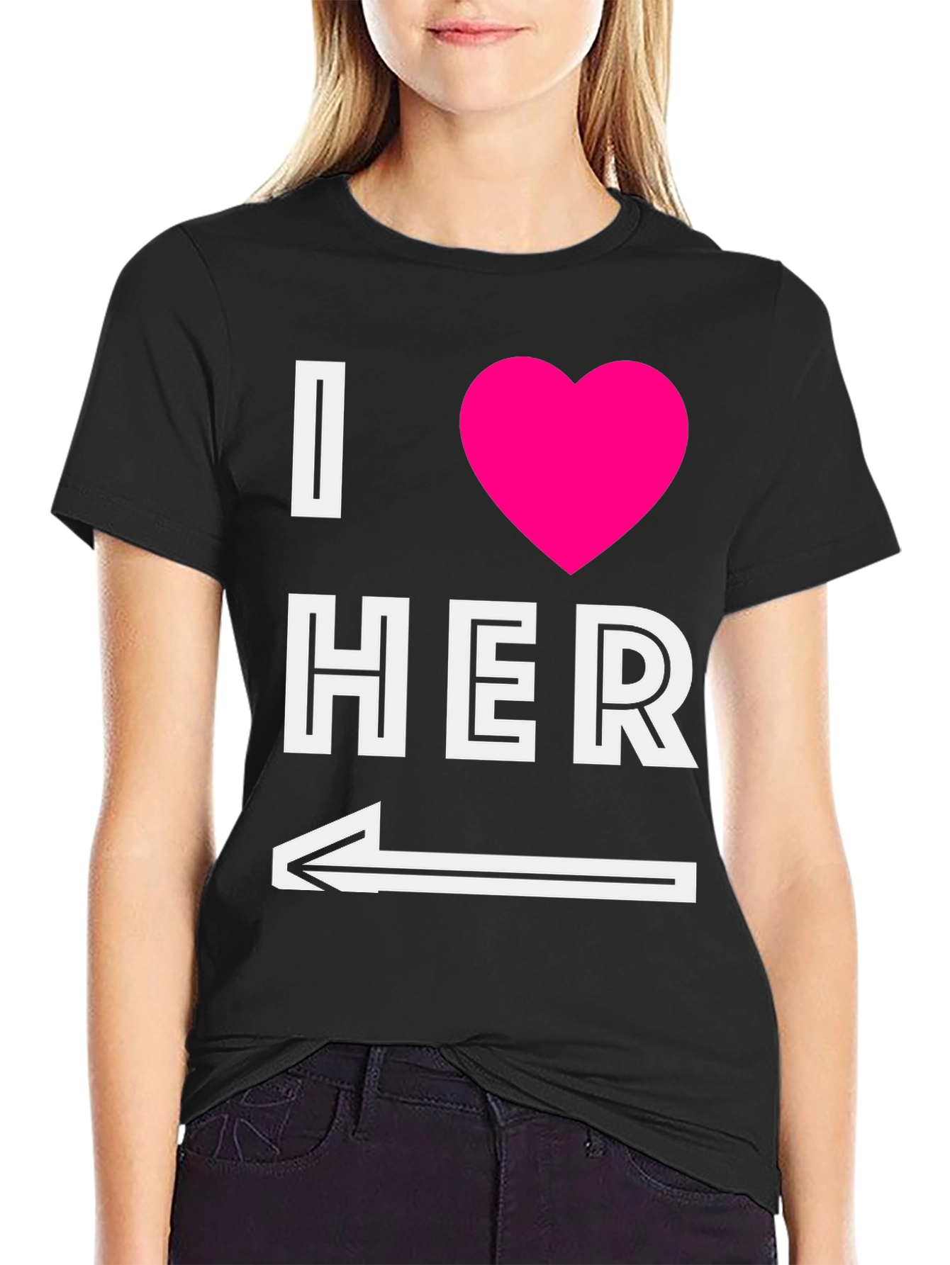 Black I Heart Her T-Shirt with Arrow Graphic view 2