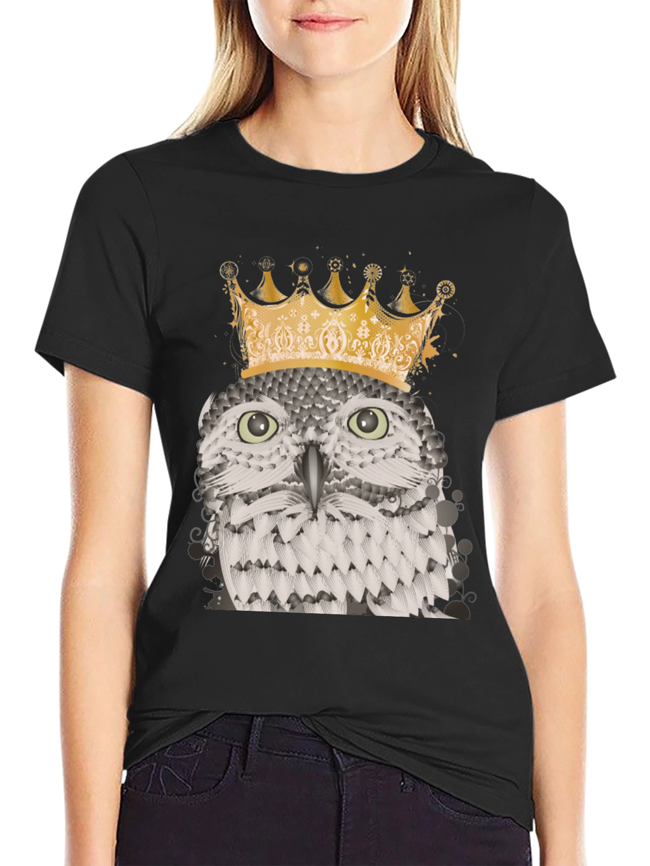 Black Owl King Graphic Tee - Black Cotton Blend T-Shirt view 2