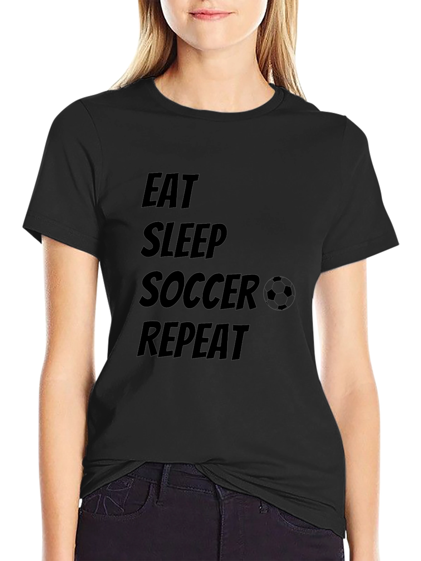 Black Eat Sleep Soccer Repeat Graphic Tee view 2