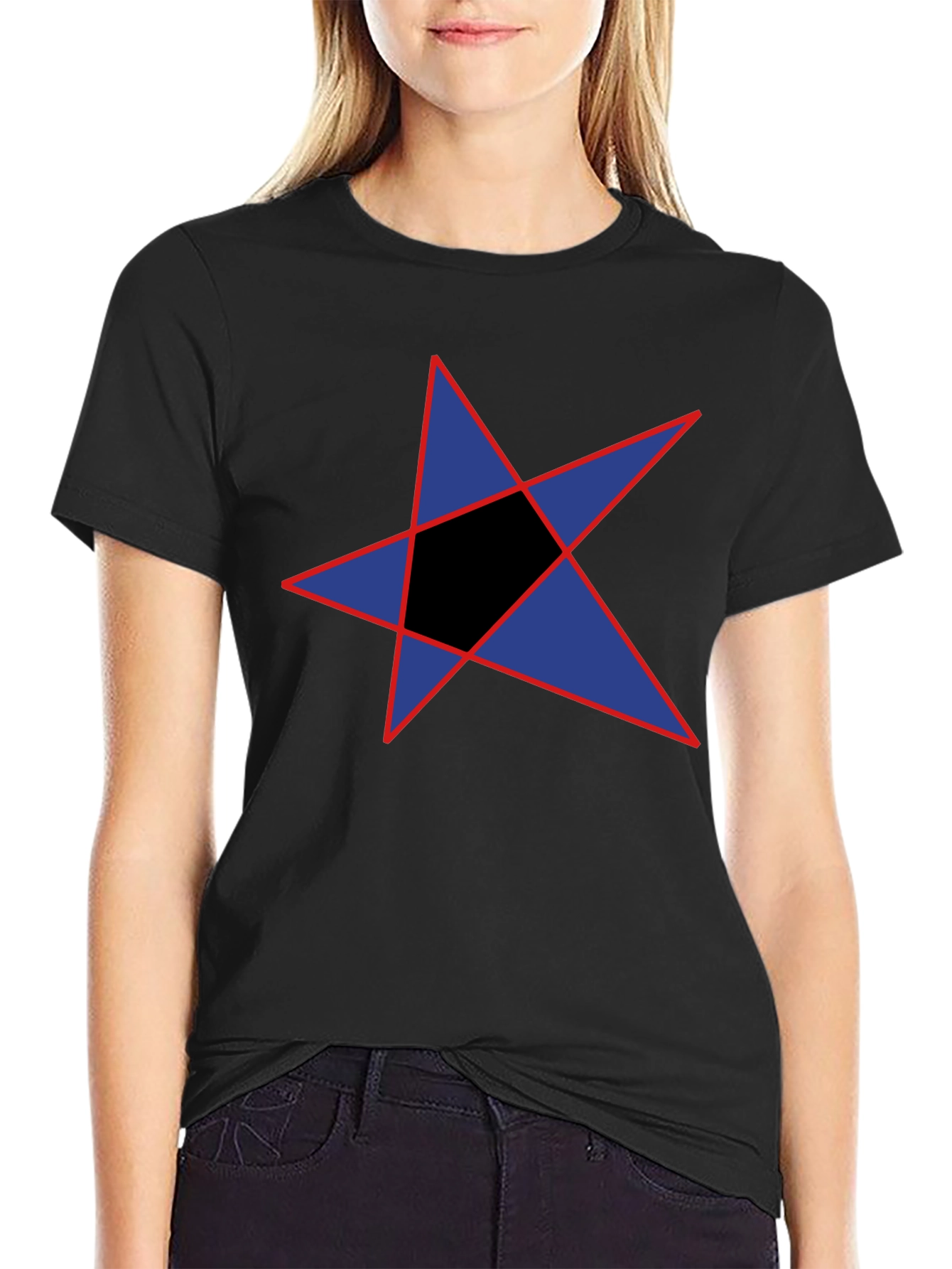 Black Abstract Star Graphic Black T-Shirt view 2