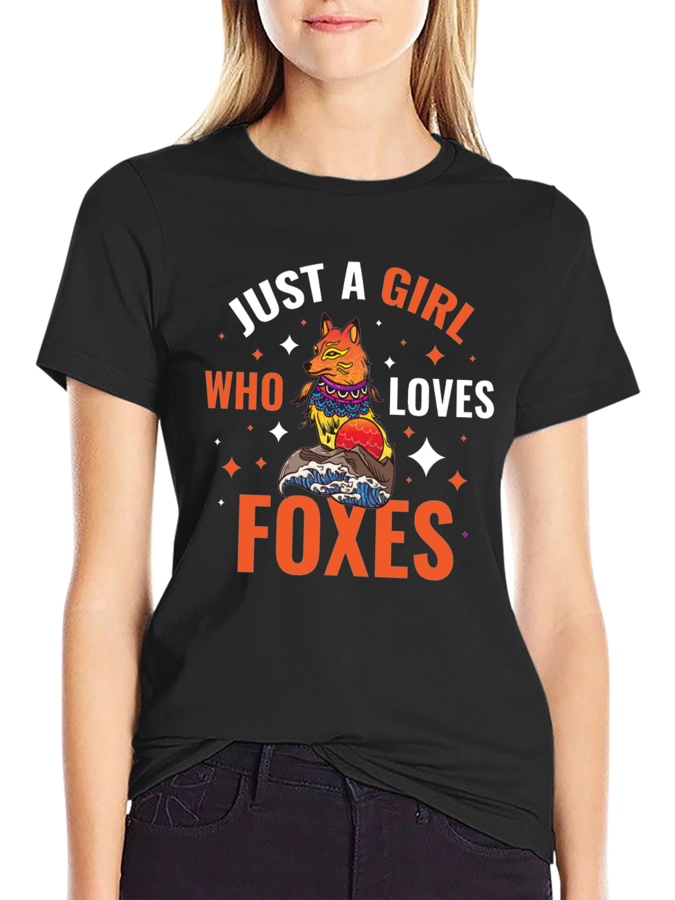 Black Just A Girl Who Loves Foxes Graphic T-Shirt view 2