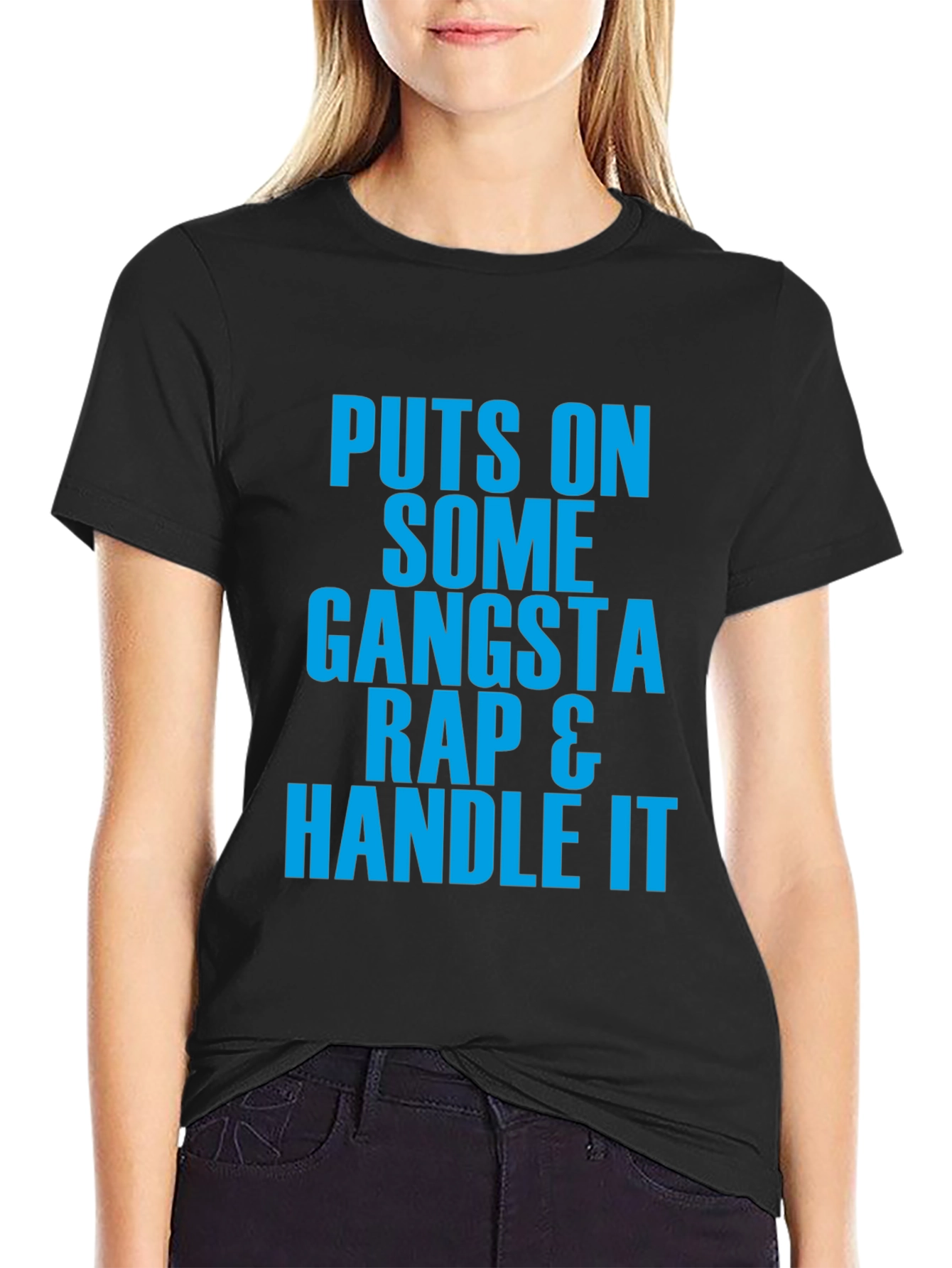 Black Gangsta Rap Graphic Tee - Handle It Black T-Shirt view 2