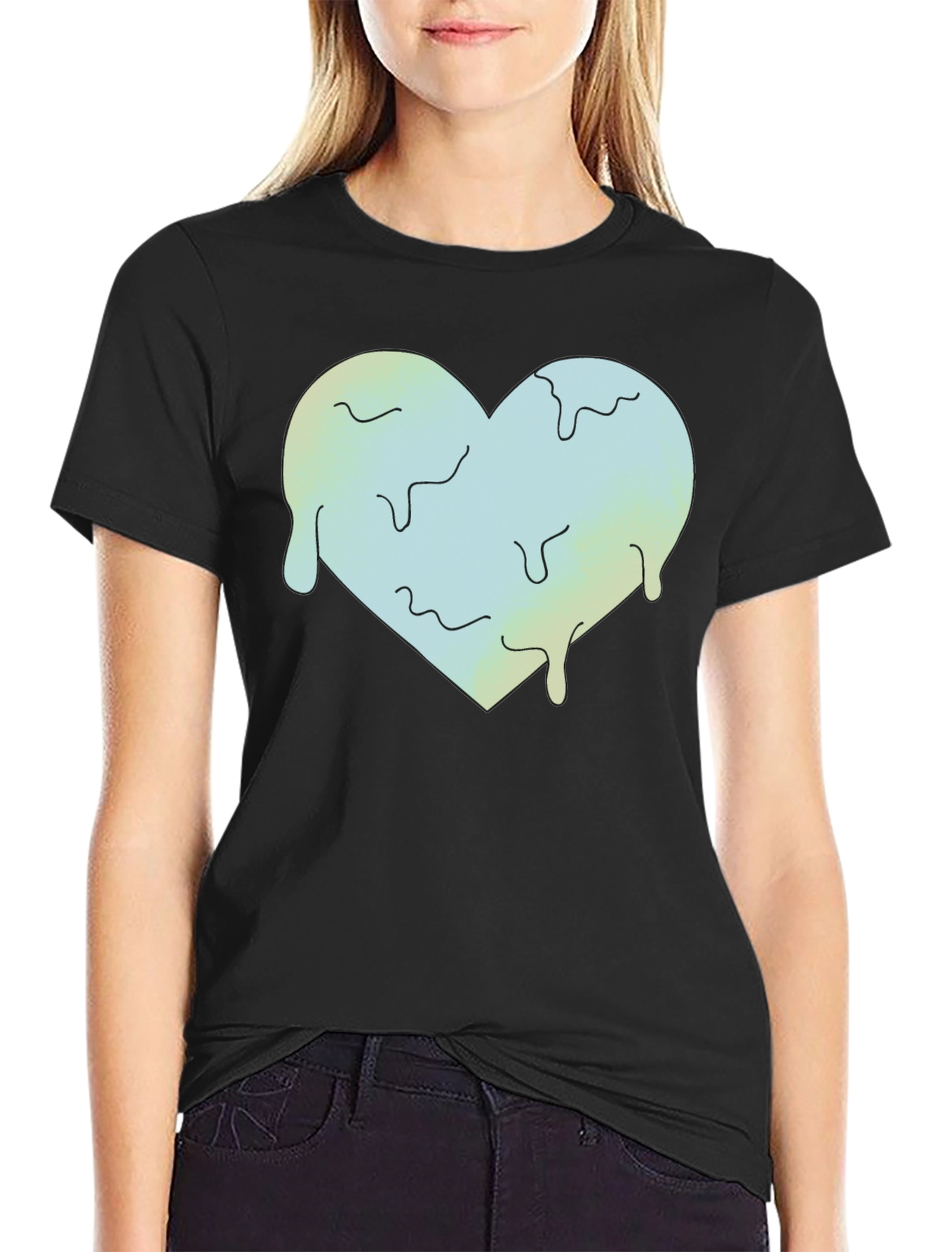 Black Melting Heart Graphic Tee - Black Crew Neck view 2