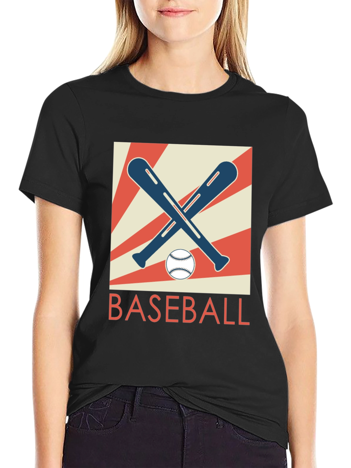 Black Retro Baseball Bats & Ball Graphic T-Shirt view 2