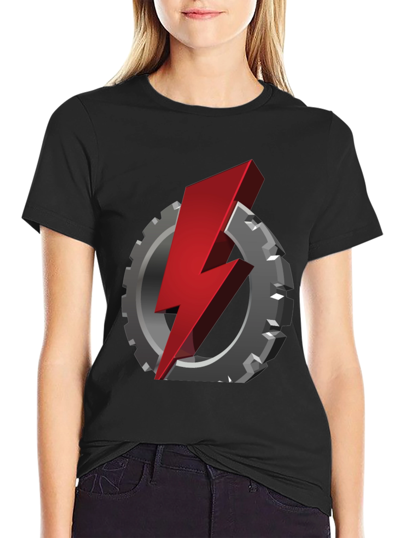 Black Gear & Lightning Bolt Graphic T-Shirt view 2