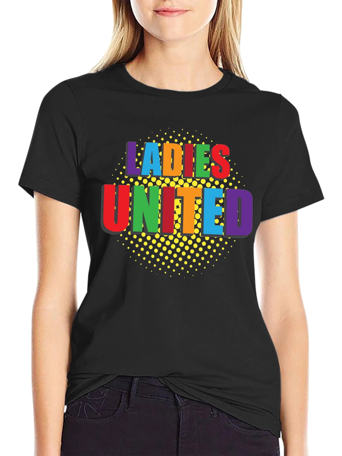 Black Ladies United Graphic T-Shirt - Black Crew Neck Tee view 2