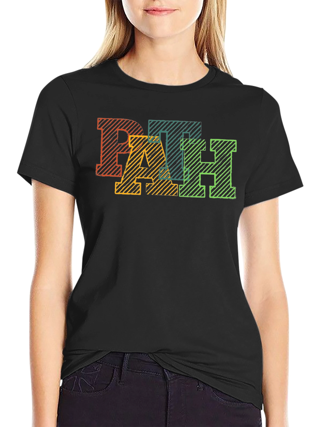Black PATH Graphic Tee - Cool Striped Letter Design view 2