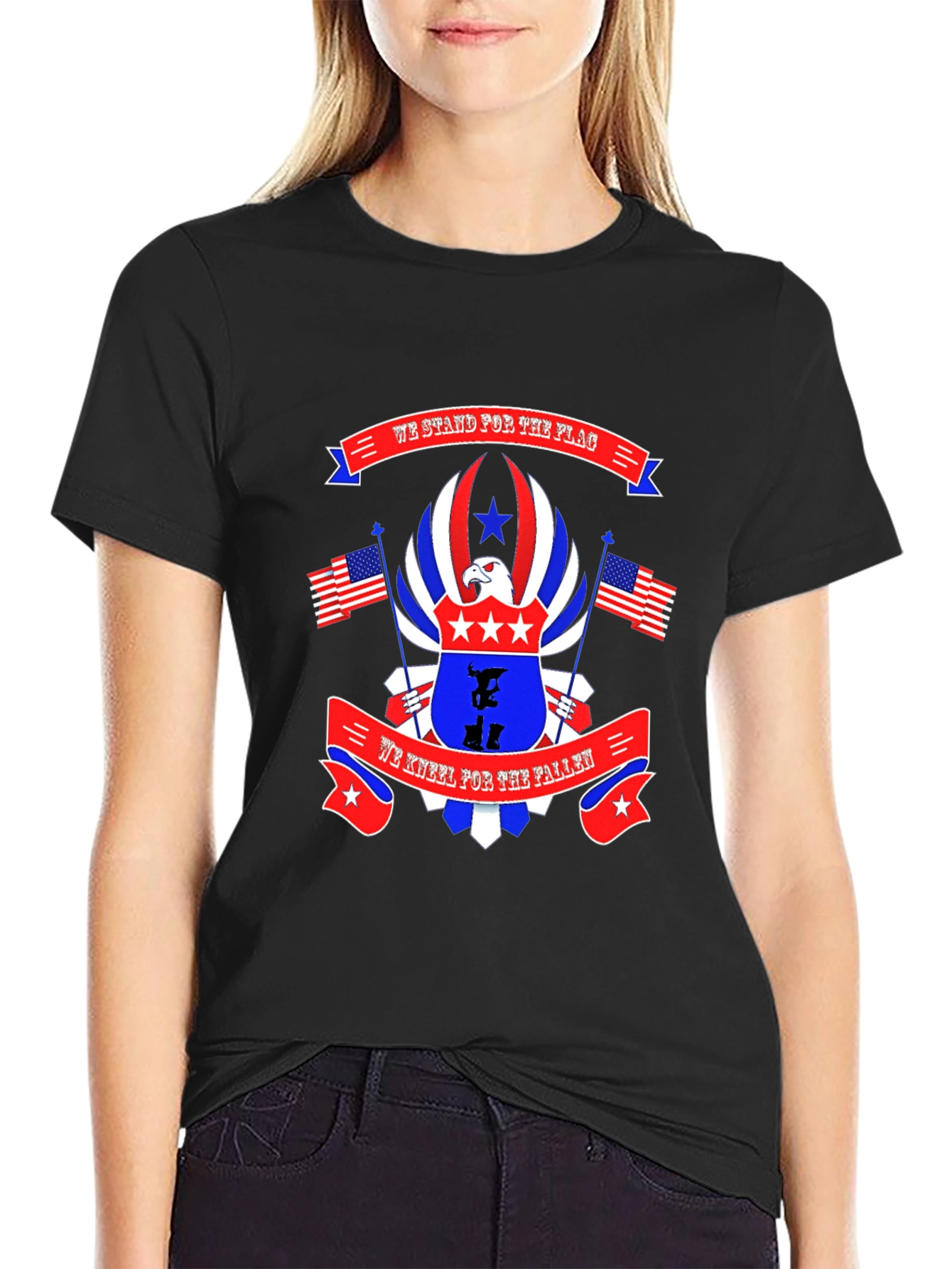 Black Patriotic Eagle T-Shirt We Stand For The Flag We Kneel For The Fallen view 2