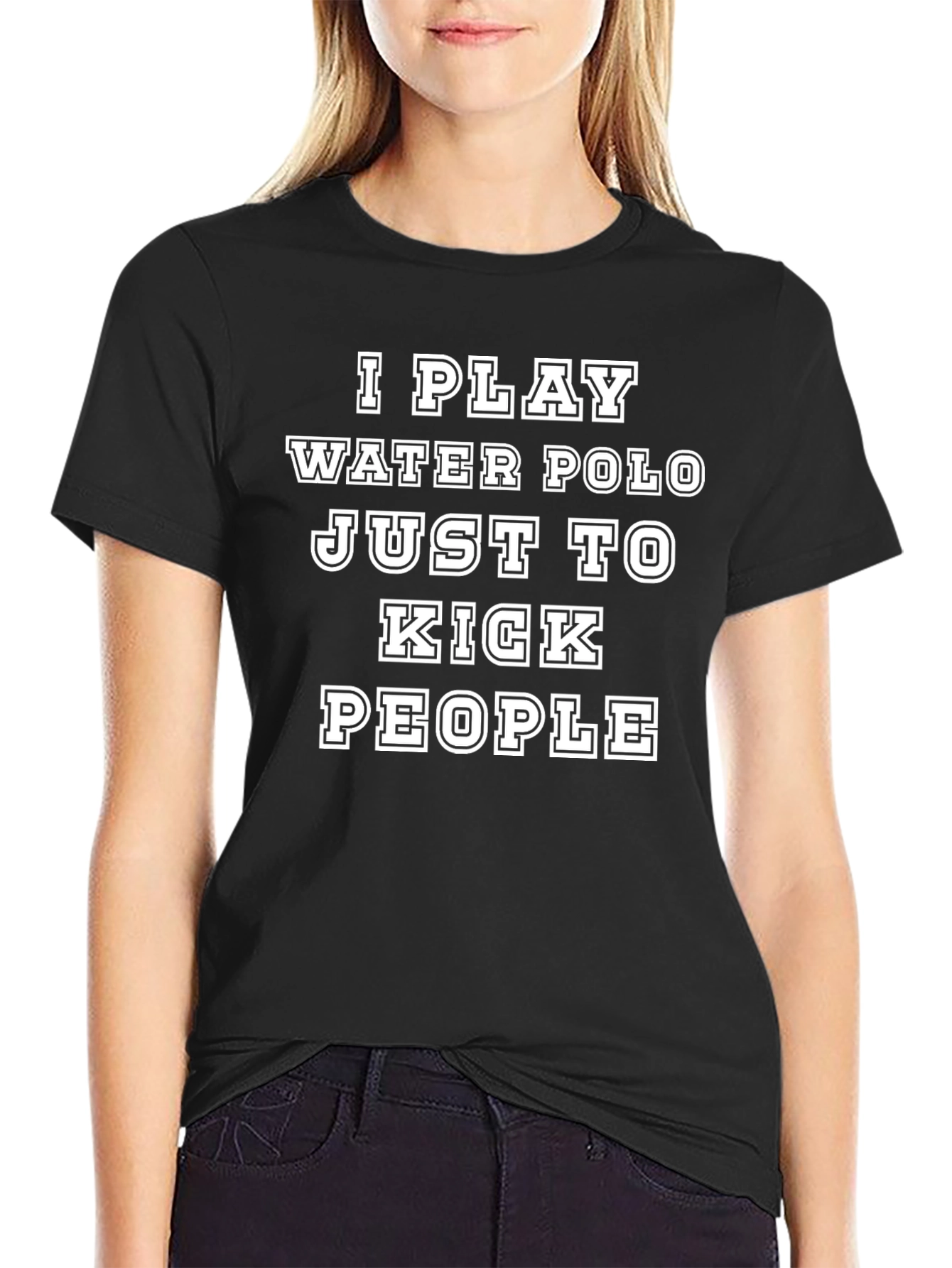 Black Water Polo Kick People Black Cotton T-Shirt view 2