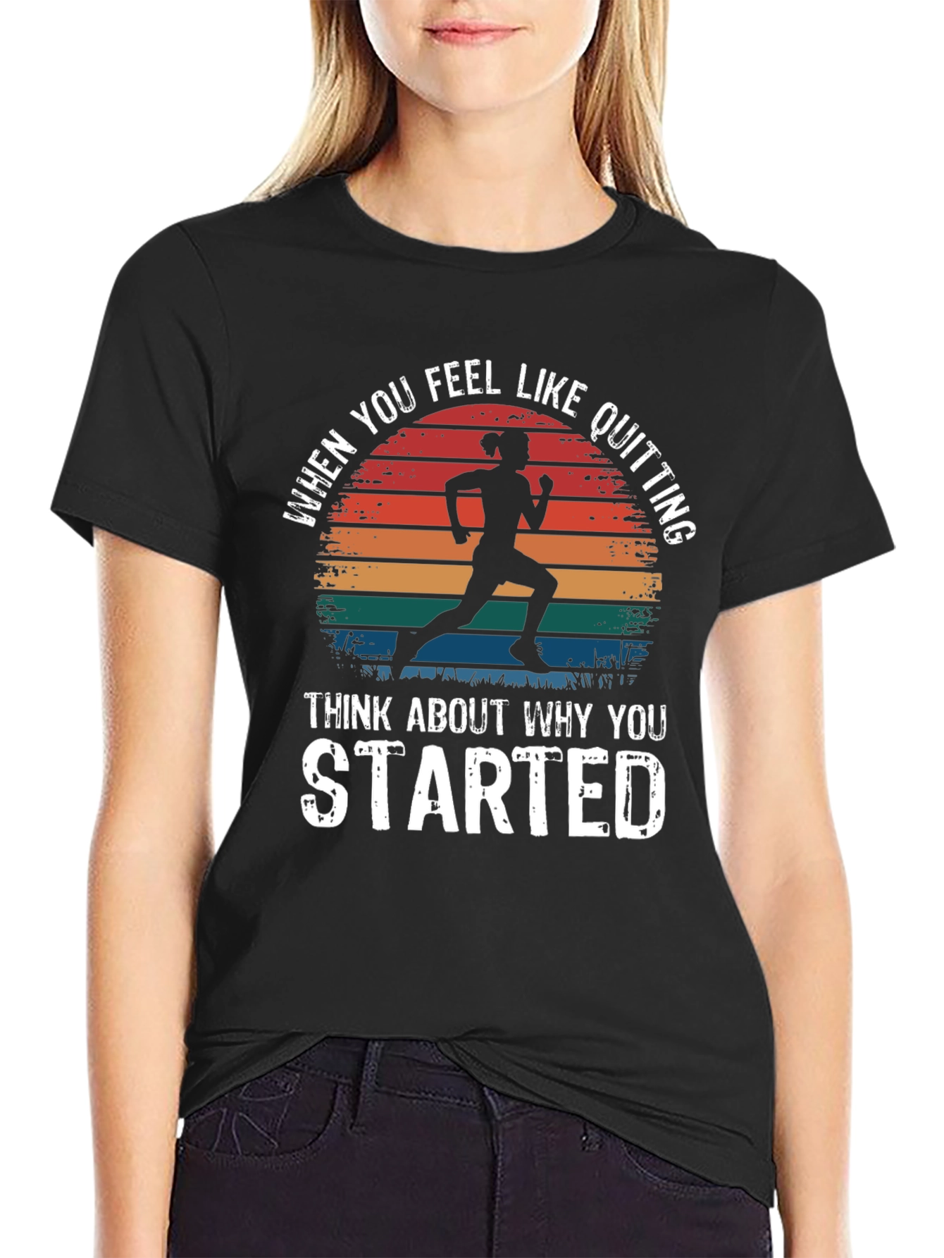 Black Motivational Runner T-Shirt - Never Quit Design view 2