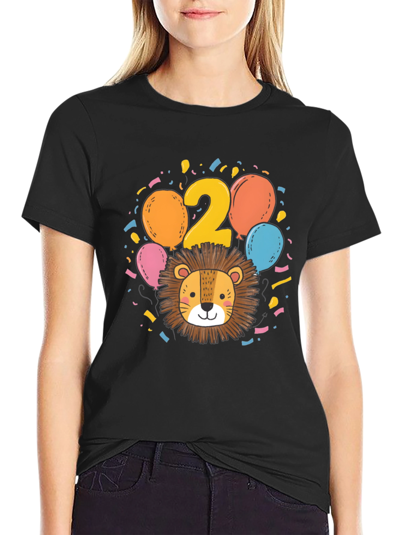 Black Cute Lion 2nd Birthday Black T-Shirt view 2