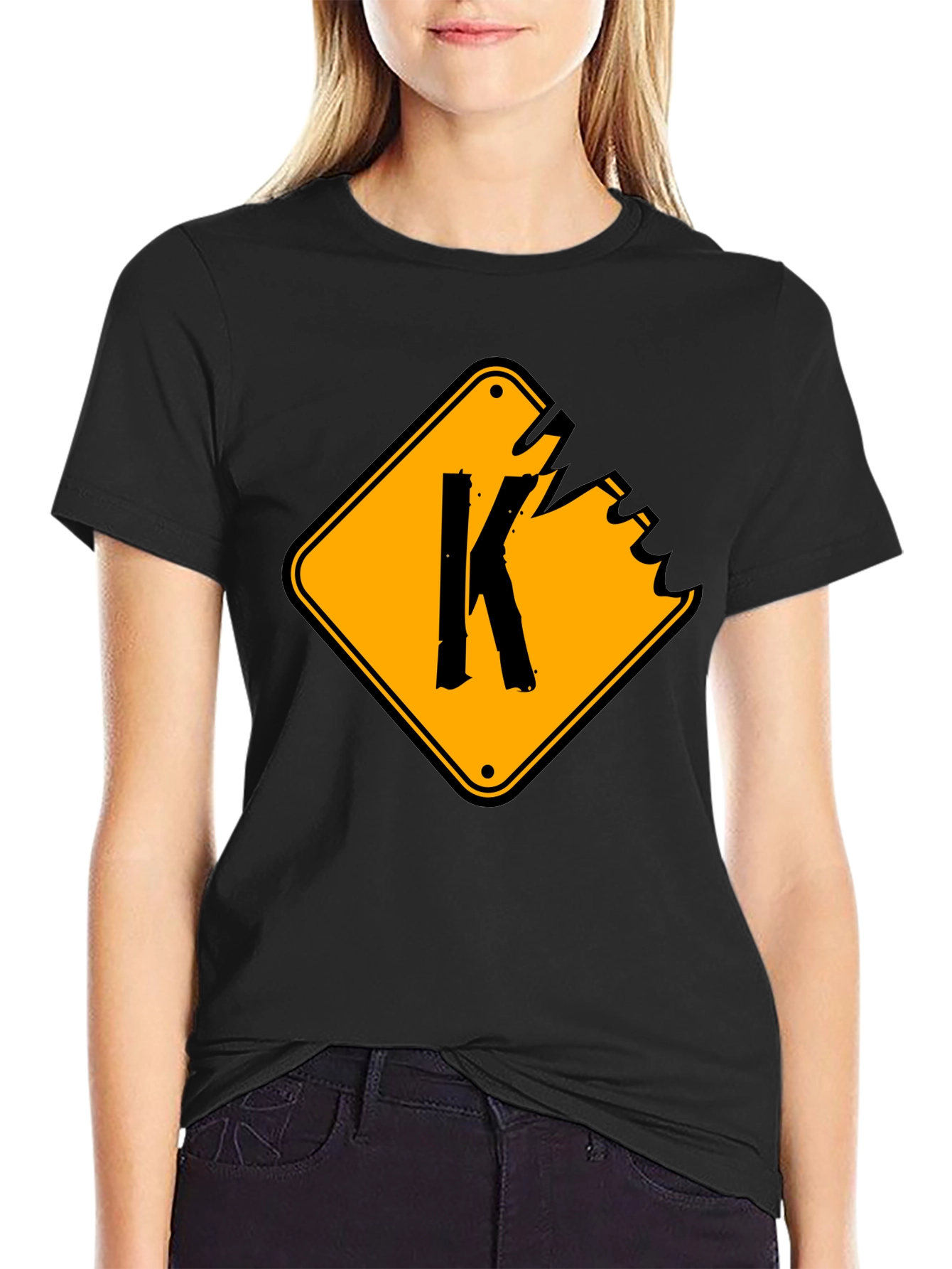 Black Men's Black Graphic T-Shirt with "K" Sign Design view 2