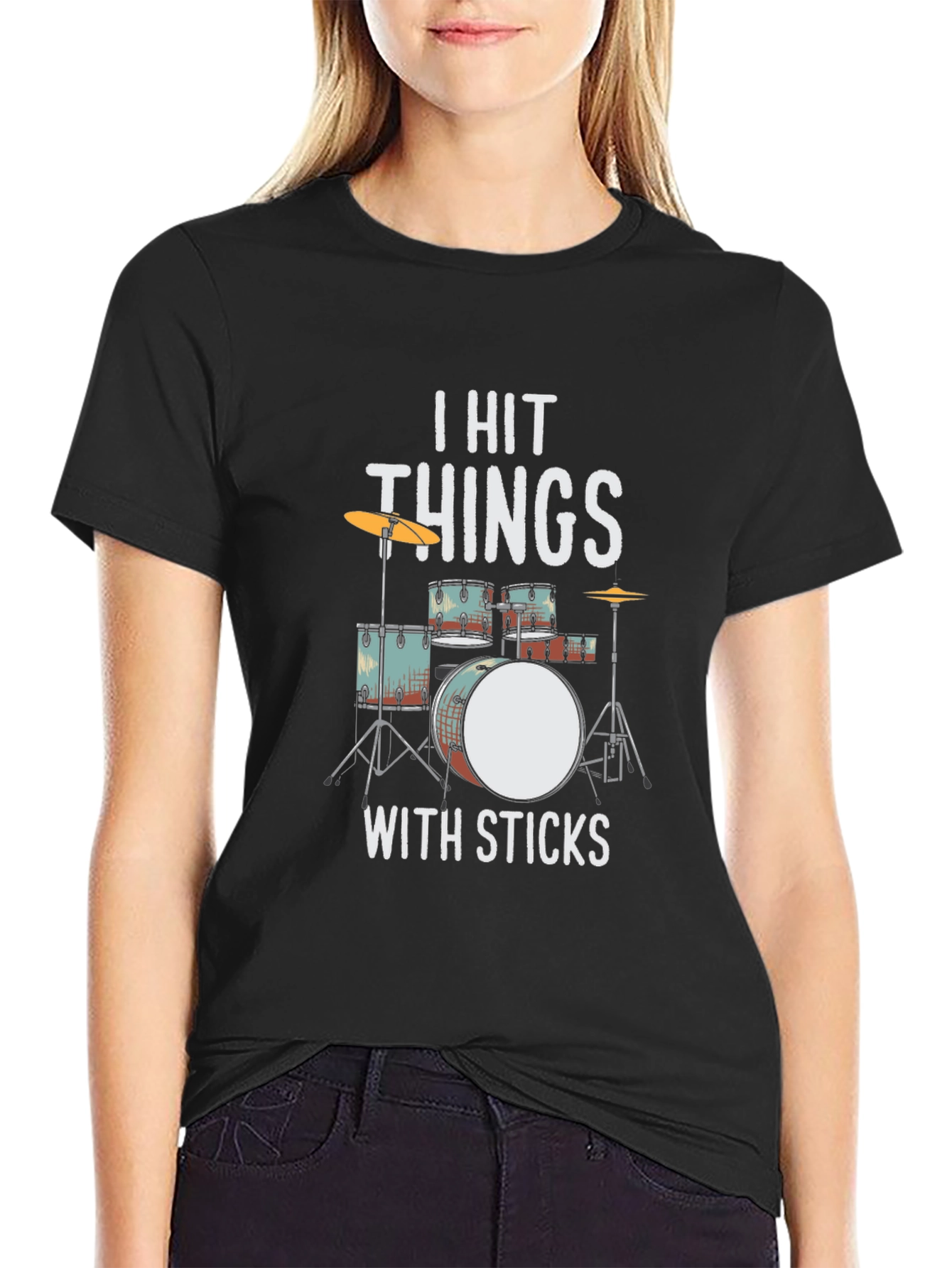 Black I Hit Things With Sticks Drummer T-Shirt view 2
