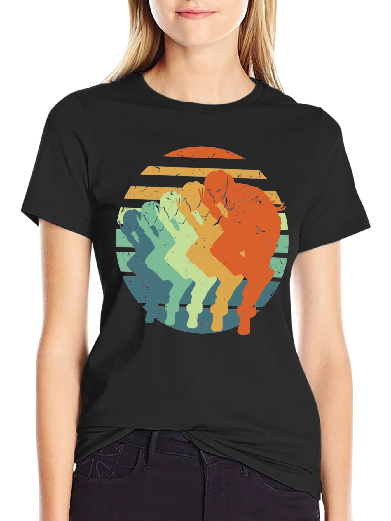 Black Vintage Sunset Running T-Shirt - Retro Style view 2