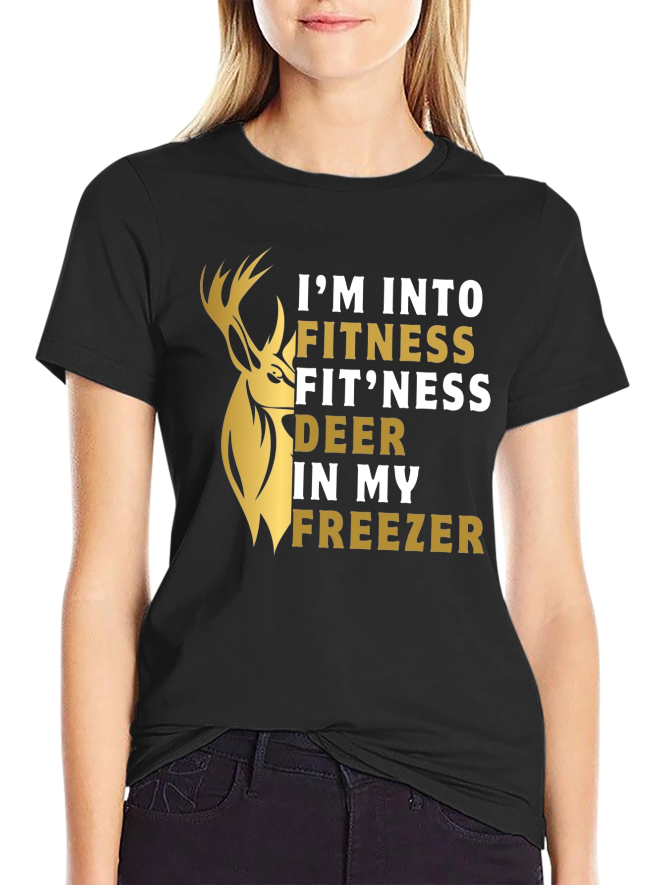 Black Fitness Fit'ness Deer Funny Graphic T-Shirt view 2