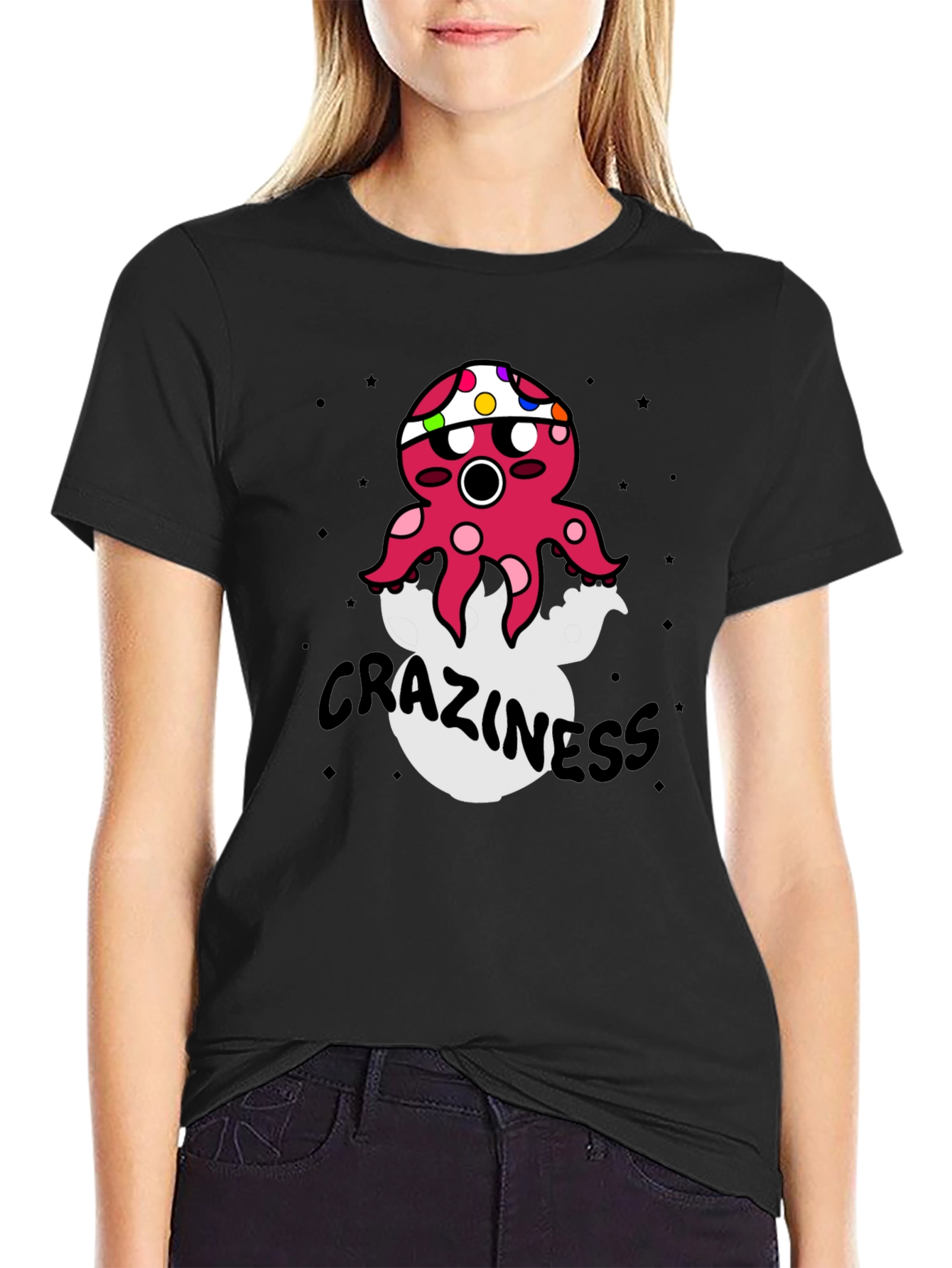 Black Crazy Octopus Graphic T-Shirt view 2
